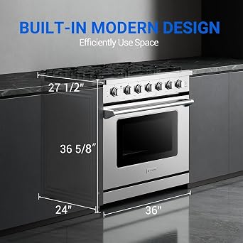 AAOBOSI 36 Inch Front Control Gas Range Oven,78000 BTU Convection Oven | 6 Cu. Ft 6 Cooktop Burners, Self Clean, Freestanding Heavy Duty Gas Range Stove with Halogen Light,Large Capacity