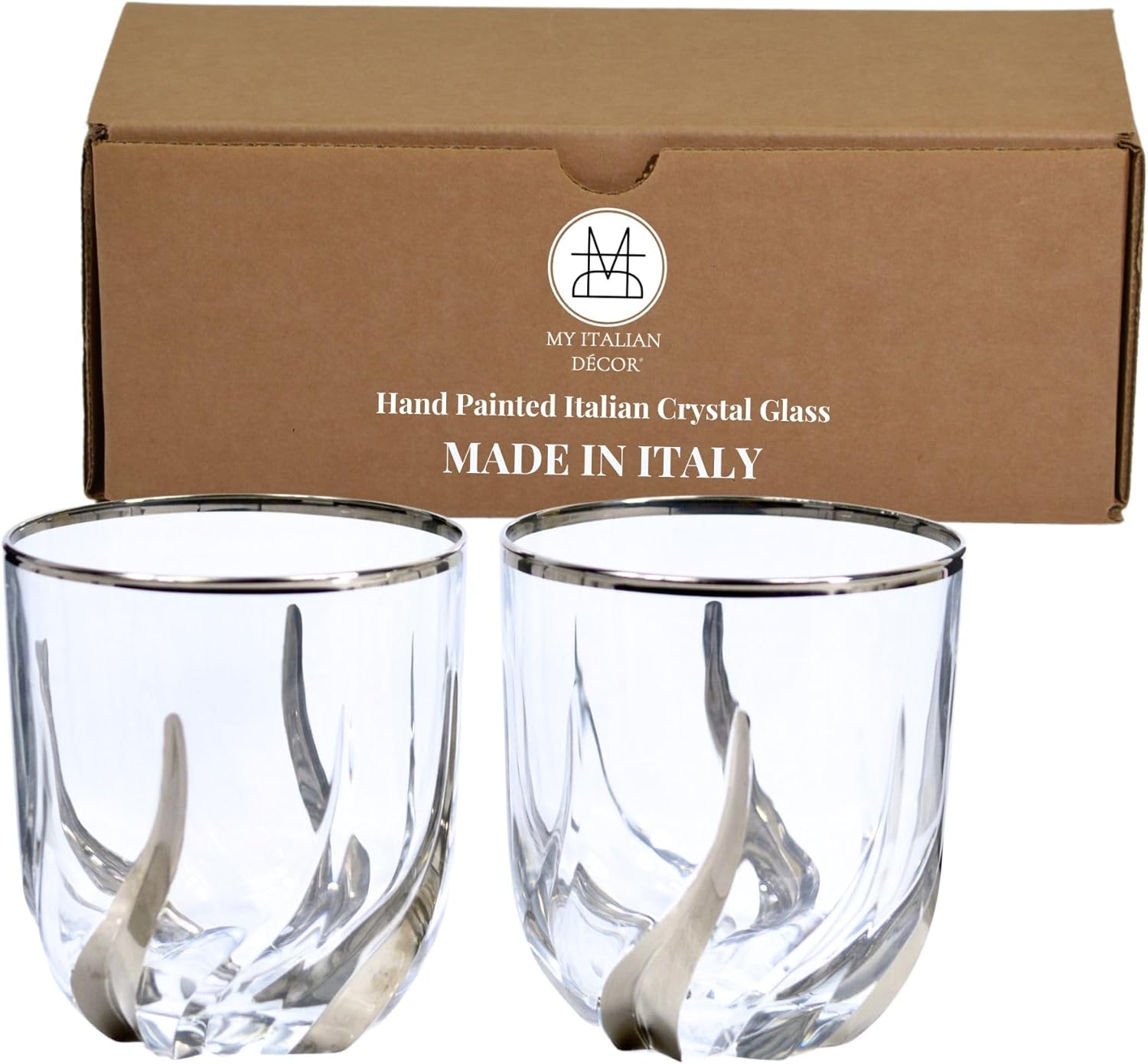 Italian Crystal Trix Platinum Whiskey Glasses Set of 2, 8 oz Old Fashioned Drinking Glassware, Premium Barware, Scotch, Bourbon & Cocktail Rocks Glasses, Perfect Whiskey Gifts for Men, Made in Italy