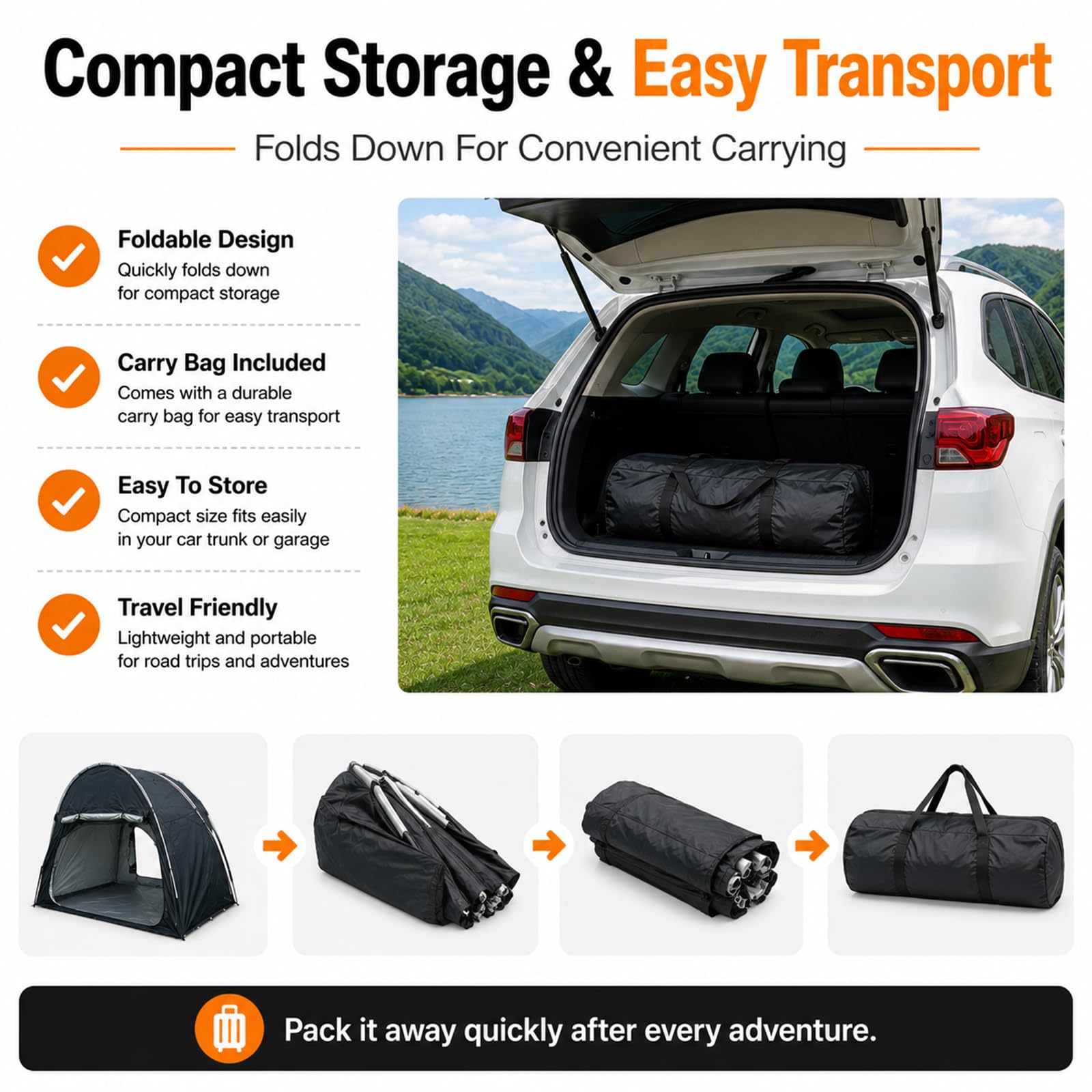 optrcn SUV Camping Tent for BMW X1 2016-2020 2021 2022 2023 2024 2025 2026, Outdoor Portable Arch Car Rear Camping Tent, Vehicle Mounted Tailgate Tent with 3 Doors, Travel Rear Hatch