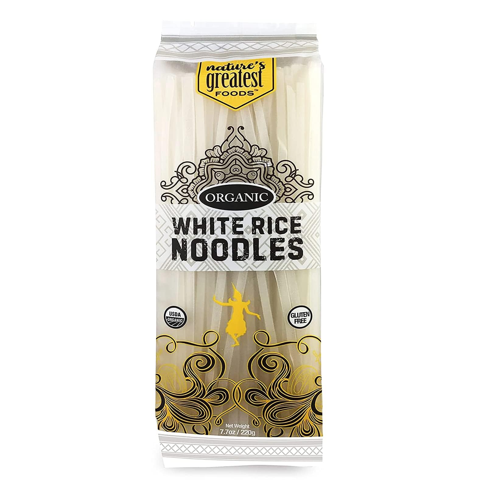 Nature's Greatest Foods Organic White Rice Noodles, 7.7 oz (220 g) – Vegan, Gluten-Free, Non-GMO, Medium Thickness, Quick Cook Time (12 Pack, White)