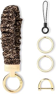 WEESMILE Keychain Wristlet, Stretchy Key Chain for Car Keys with D ring, Cute Scrunchie Wrist Bracelet for Women Men