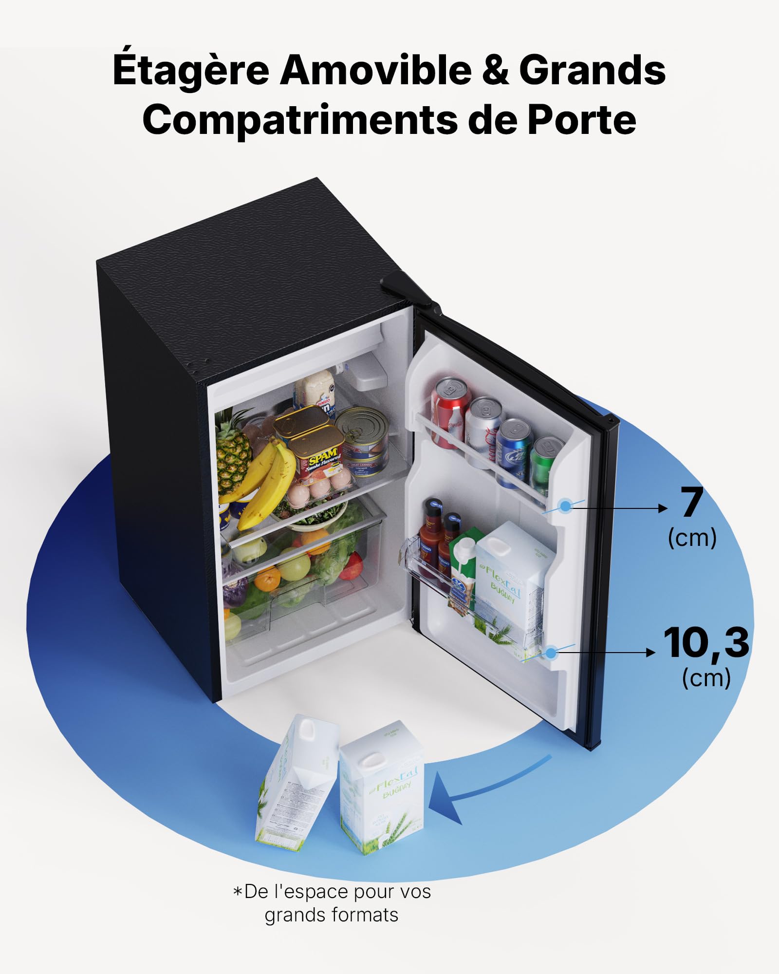 Upstreman CR85 Petit Frigo 85 Litres, Éclairage Intérieur, Thermostat Réglable, Bac à Légumes, Silencieux, Porte Réversible, Noir