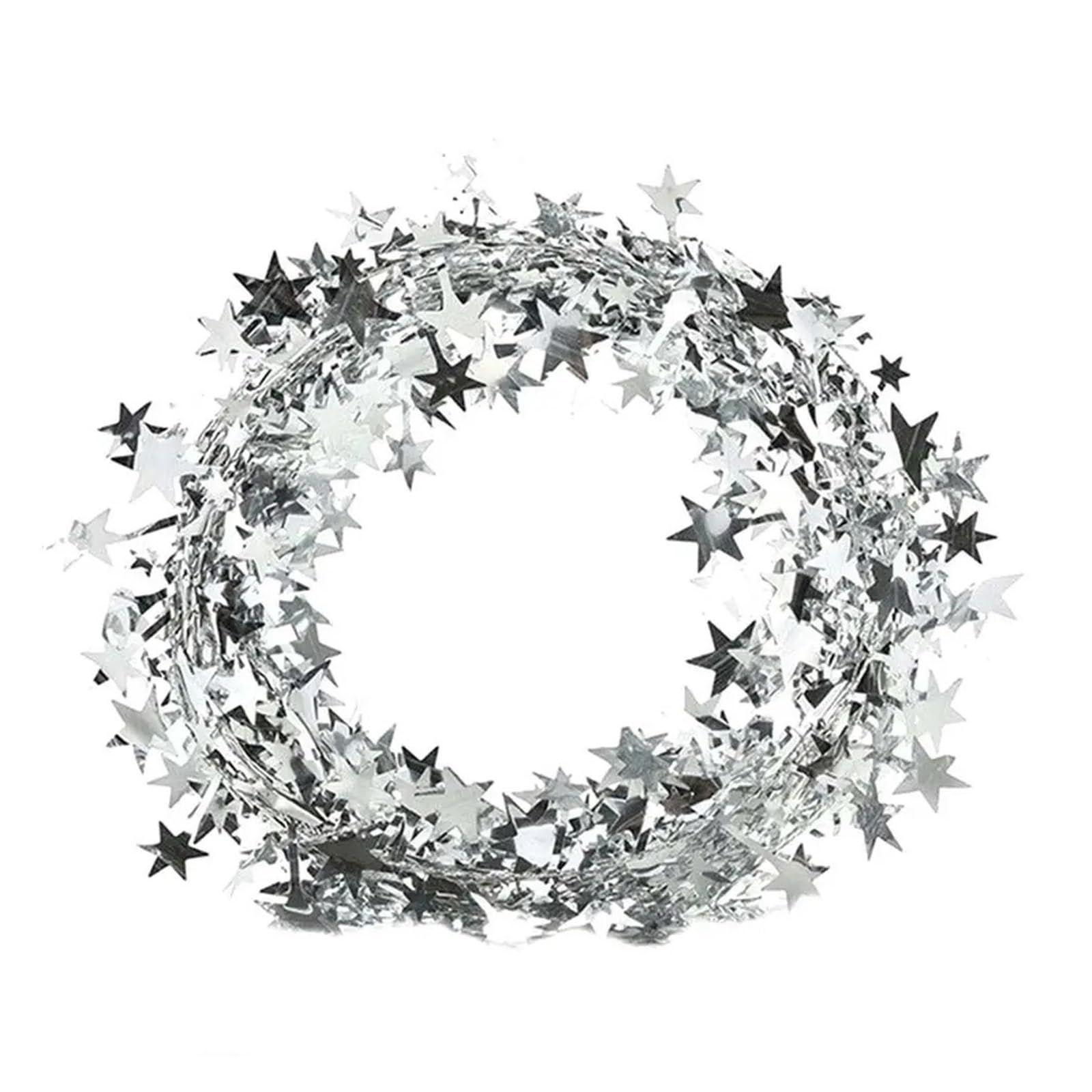 Yeobezn Silver Tinsel Stars Wire Garlands 12Pcs New Year Christmas Tree Xmas Star Pine Tinsel Rattan Garland Decoration Hanging Ornaments(Silver)