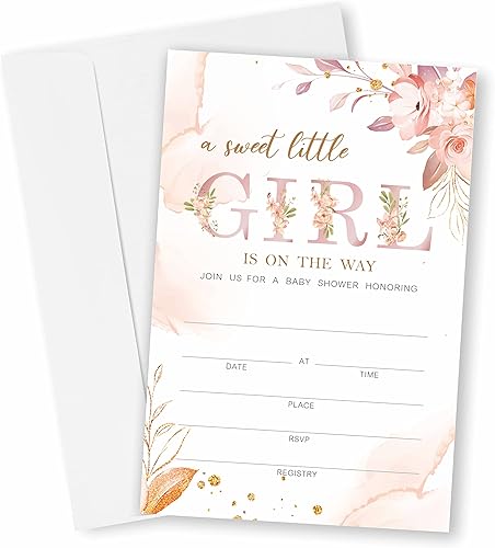 Tarjetas de invitación para baby shower con sobres suministros de fiesta de revelación de género de bebé decoraciones de baby shower para niña