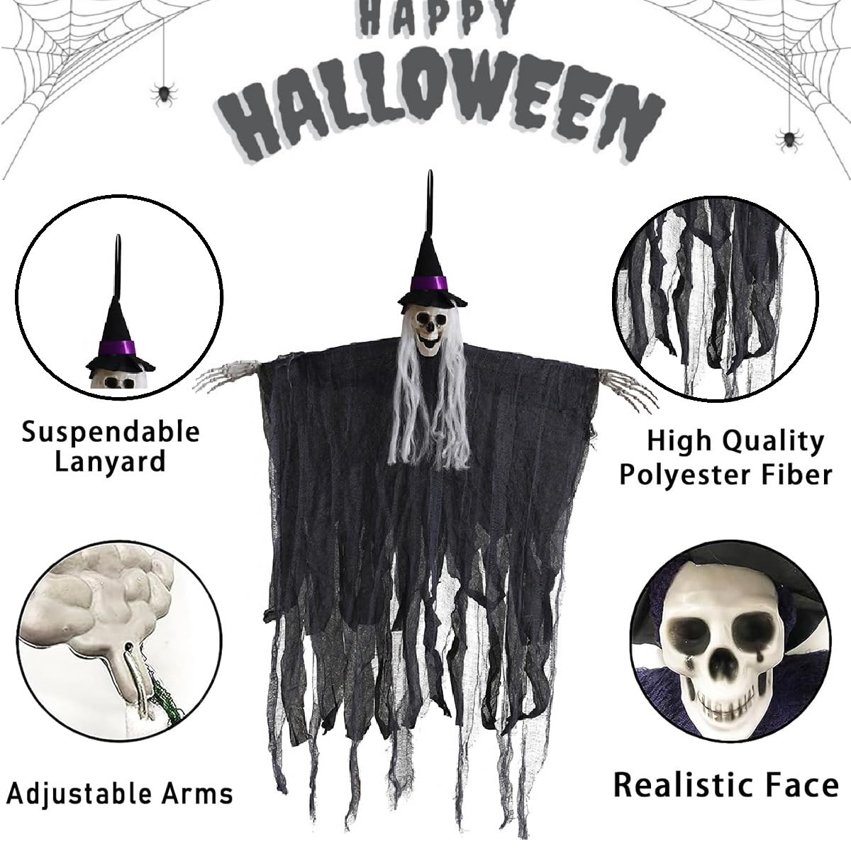 Wiszący szkielet na Halloween - dekoracja horroru na imprezy, podwórko i dom - rekwizyt duchów