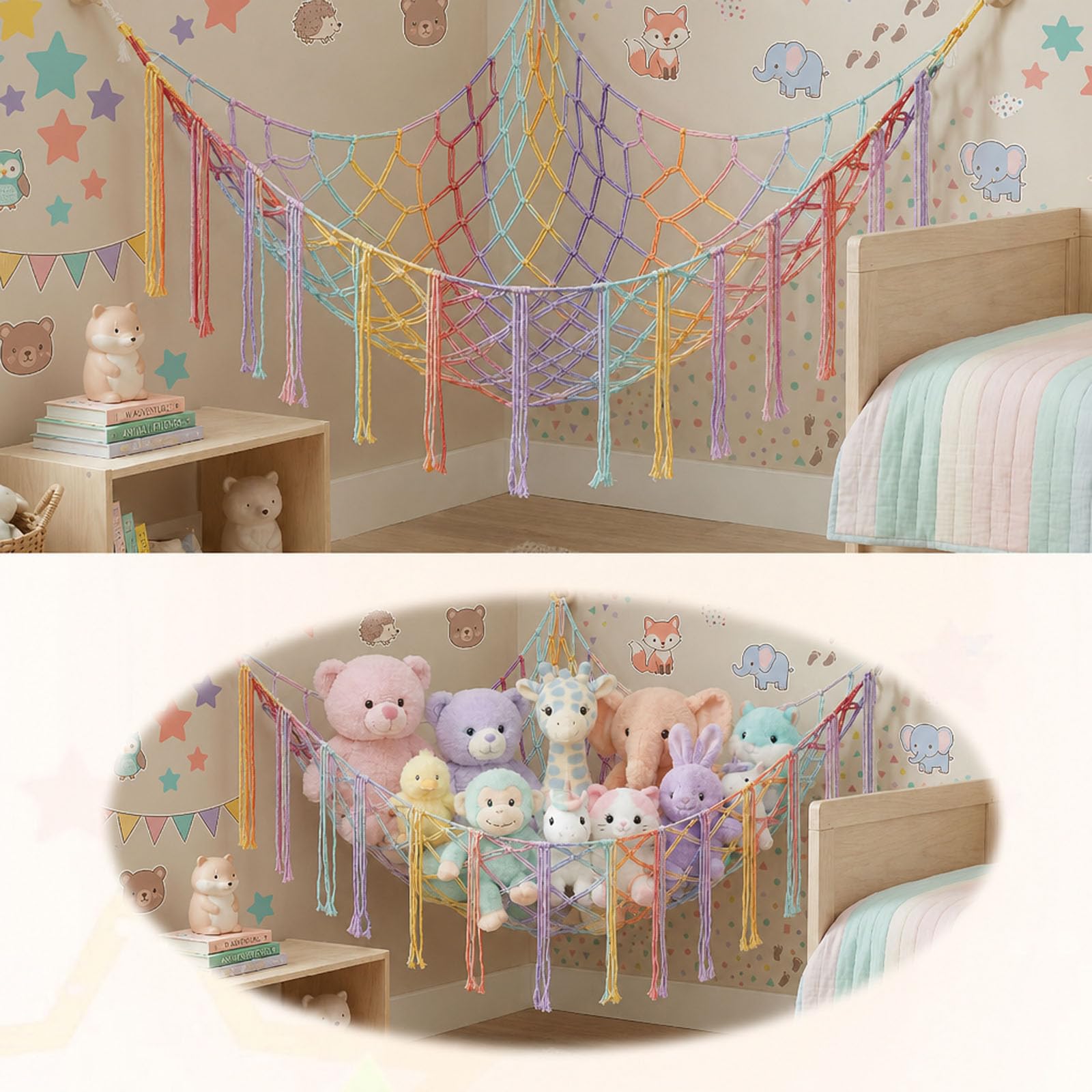 Toy Hammock For Stuffed Animals, Teddy Hammock Toy Storage Net, Macrame Teddy Bear Storage, Hanging Boho Plush Teddy Net For Baby Kids Bedroom Accessories Nursery Preppy Room Decor (Color)