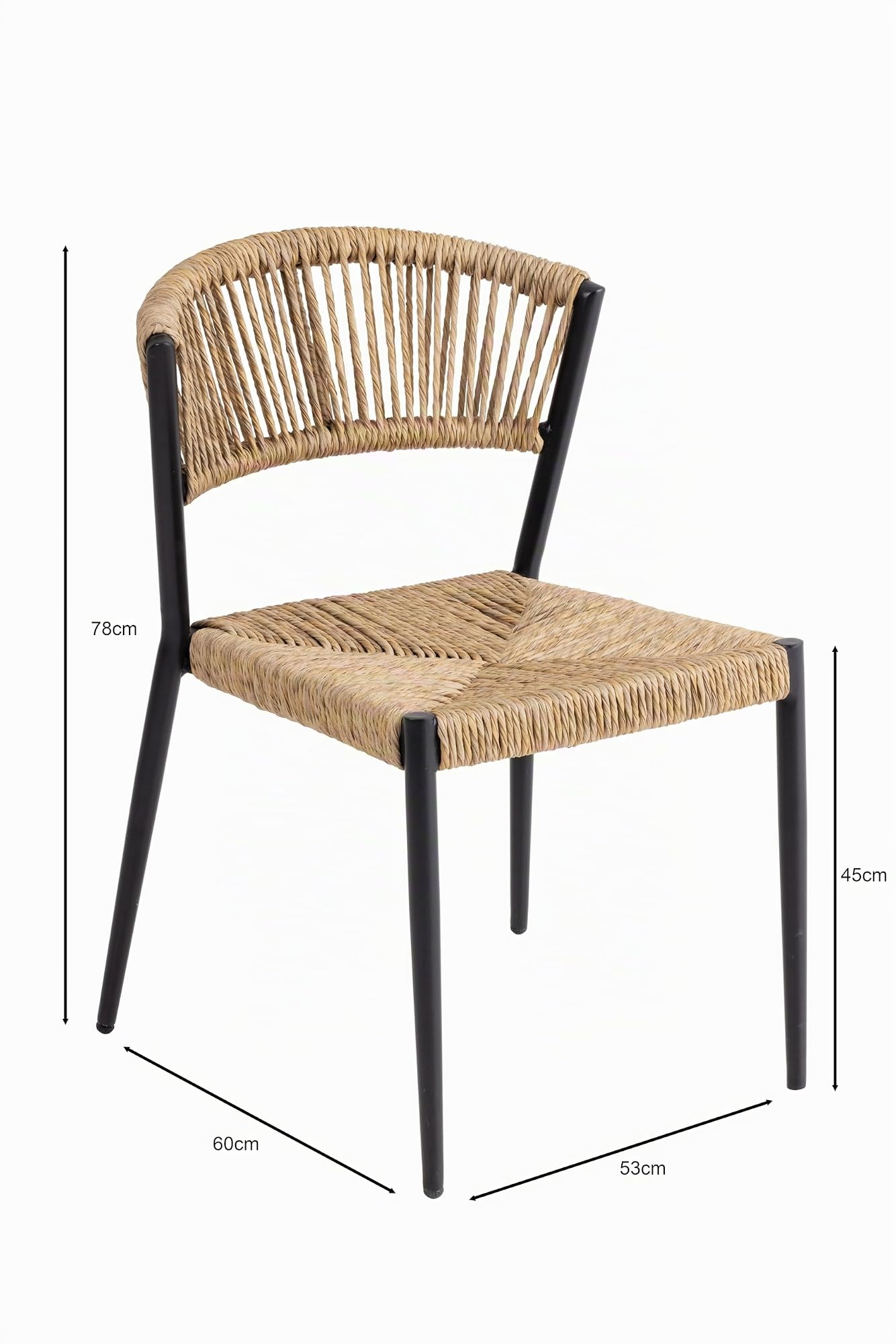 METRO Professional Chaise de Terrasse Lario, Rotin PE/Aluminium, 53 x 60 x 78 cm, Résistant aux intempéries, Empilable, Beige/Noire
