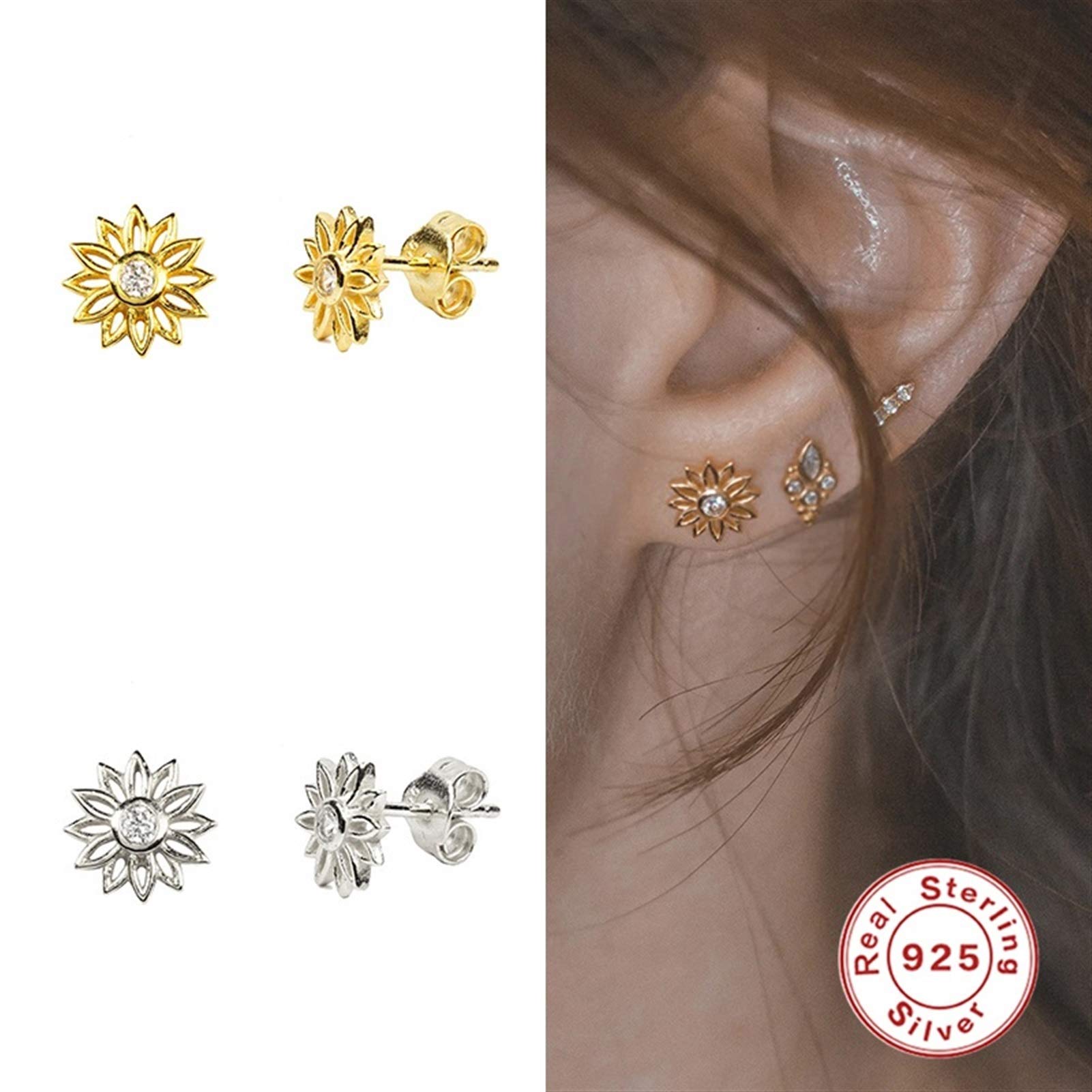 YCTTKDD 2PCS 925 Sterling Silber Bling CZ Piercing Ohrstecker für Liebhaber Paare Luxus Puncture Pendientes Feiner Ohrring Schmuck yc720 (Gem Color : H)