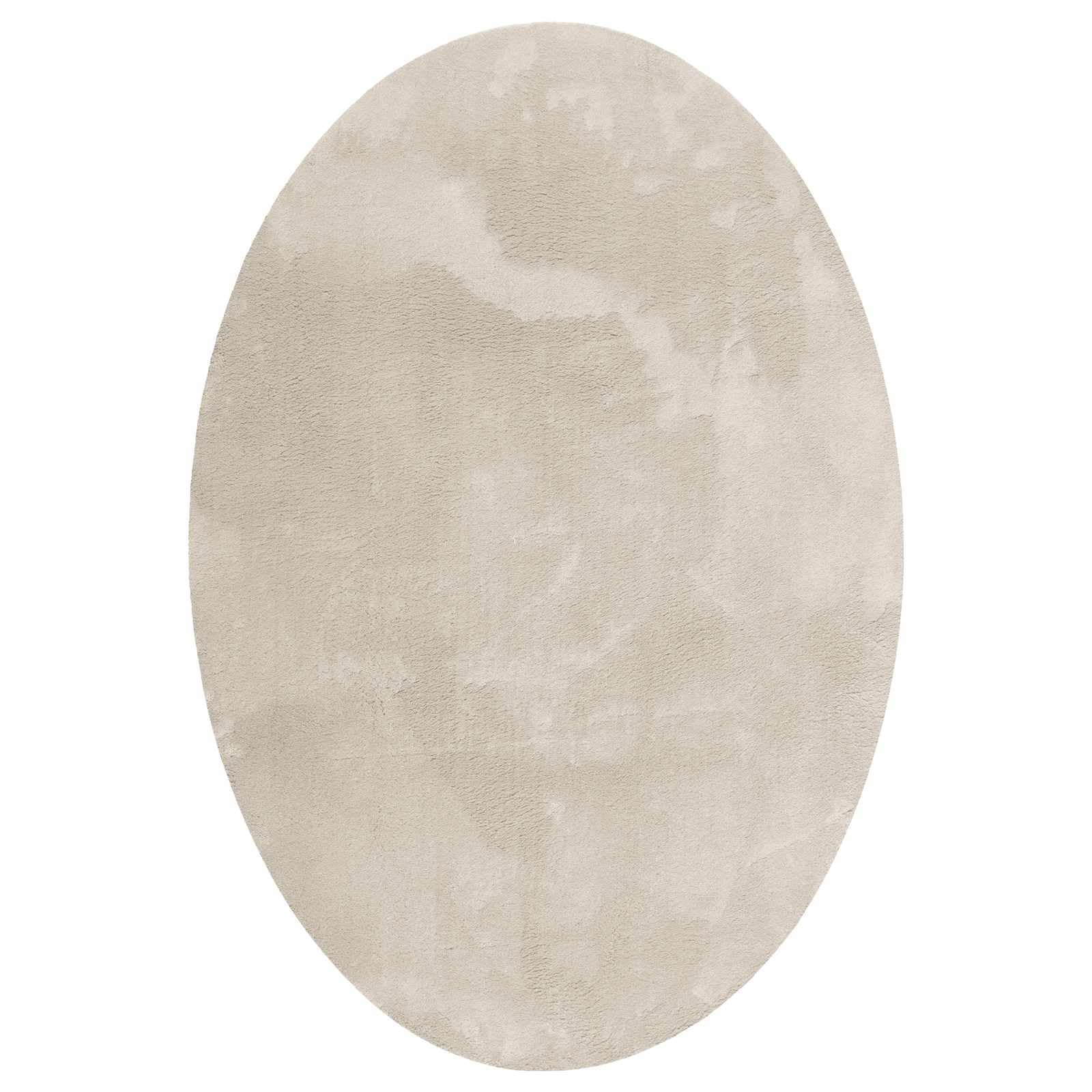 Tapis ovale 160 x 230 cm beige en polyester lavable et pliable HUARTE
