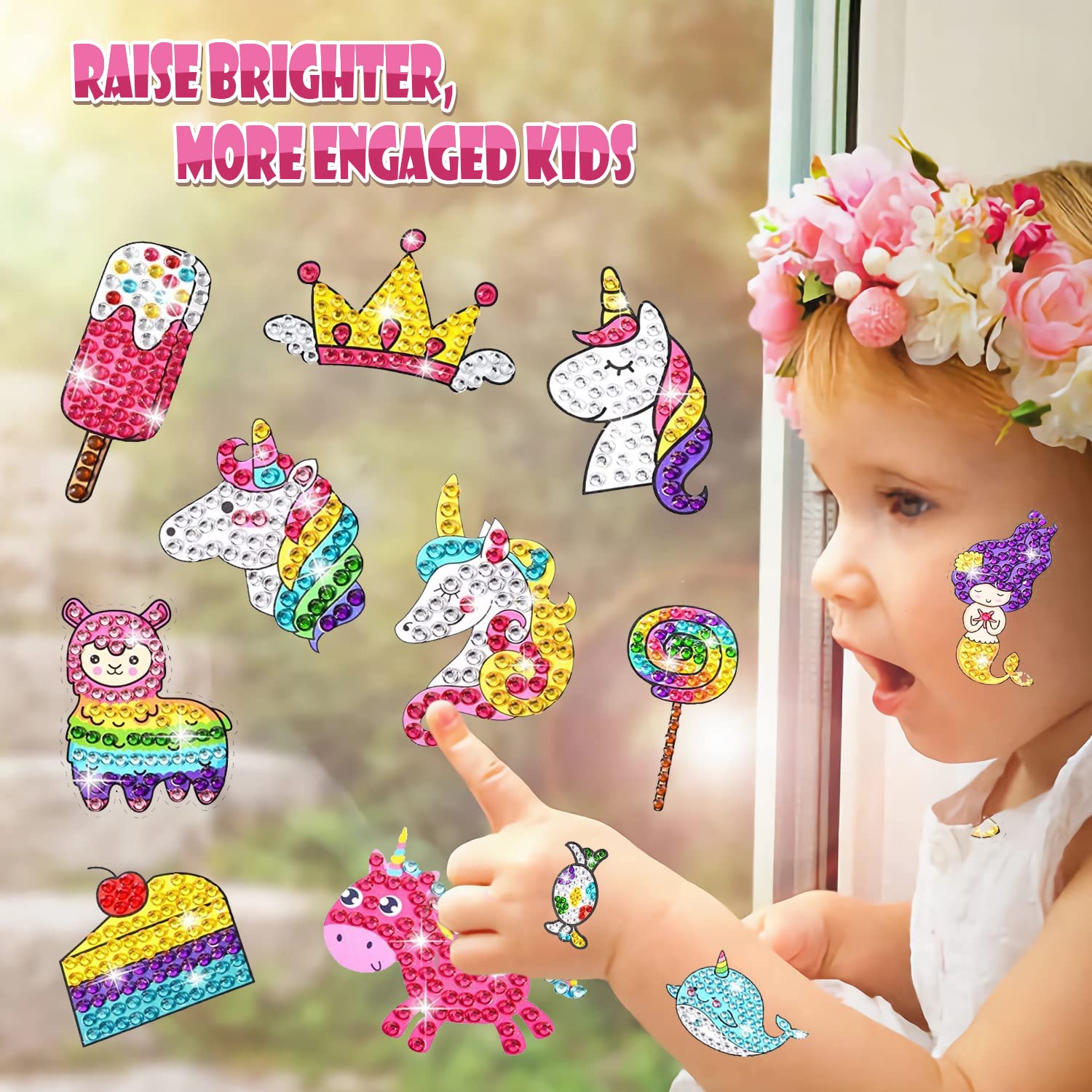 Diamentowe Naklejki do Malowania, CAYUDEN 20 szt. Jednorożec Diamond Painting Stickers Dzieci 5D DIY Diamentowe Naklejki Dzieci Dziewczyny Syrenka Zestaw do Malowania Diamentami Króliczki dla Dzieci