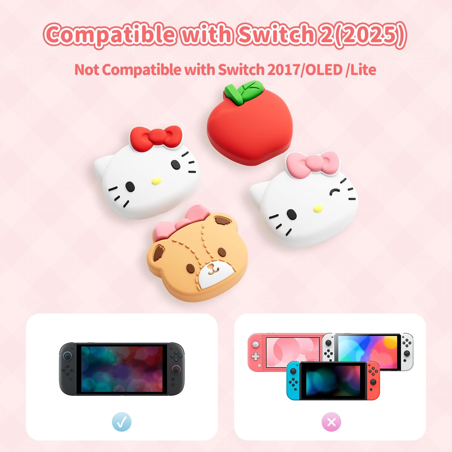 Silicone Joystick Caps Compatible with Switch 2, Anti-Slip Thumb Grip Caps for Switch 2025, 4pcs - Cute Cat - Image 2