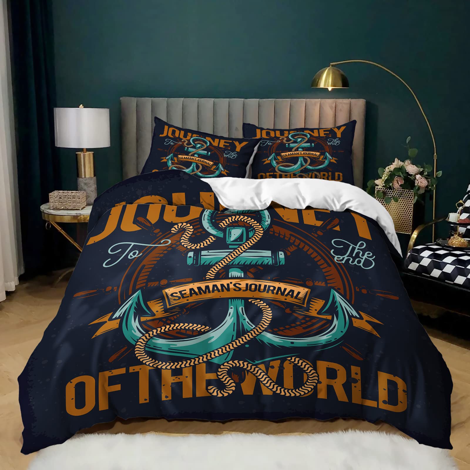 Photo 1 of AILONEN Anchor Duvet Cover Twin Size,Nautical Theme Bedding Set for Boys Girls Kids,Sea World Ocean Comforter Cover Bedroom Decor with 9 Pillow Shams,Zipper Anchor9 Twin