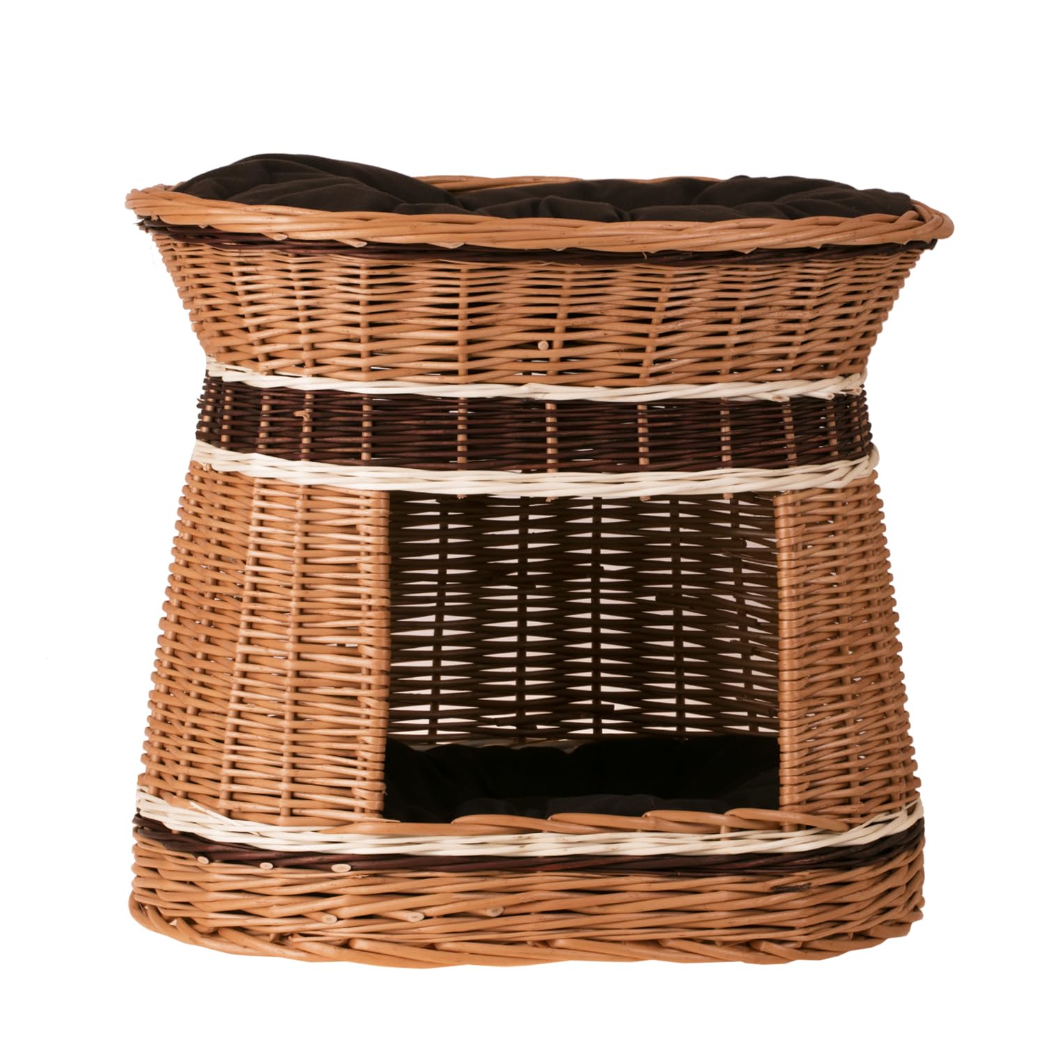 Wicker Indoor Igloo Cat Bed Cave Double Cat Bed pet Cave Indoor Cat House with Bed on Top Cosy Cave Bed Cat Sofa Box Wicker Cat Basket with Soft Cushion Natural (50x40x45cm) e-wicker24 (Oval, Brown)