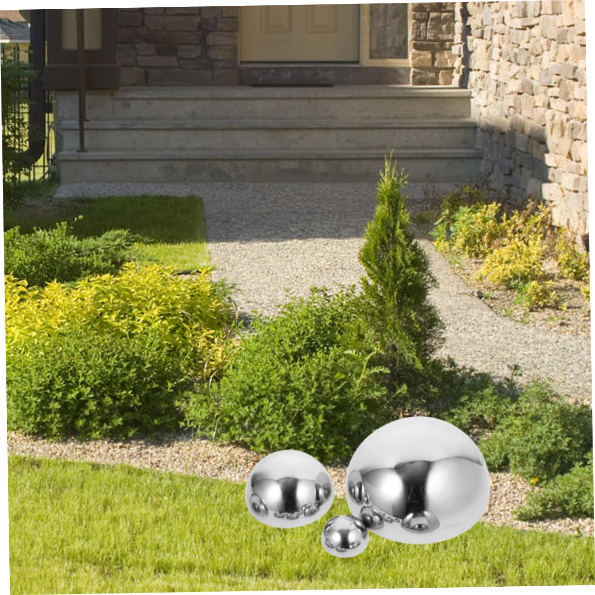 Happyyami Bolas Decorativas De Acero Inoxidable para Jardín, 9 Piezas De Semiesferas De Media Esfera Pulidas, Mult Tamaños (38mm a 160mm) para Decoración Exterior De Patios y Piscinas Efecto Reflejo