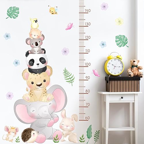 Miniatura 5 de Calcomanías de pared para niños, tabla de crecimiento de caricaturas, animales de dibujos animados, león, jirafa, elefante, gato, cebra,