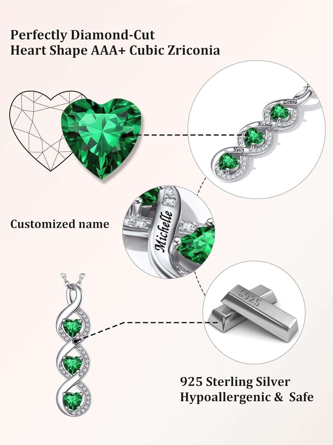 Bestyle Custom Birthstone Necklace Gifts for Wife Mom, Personalized 1/2/3/4 Birthstone Name Necklace, Anniversary Birthday Family Jewelry Gifts for Women