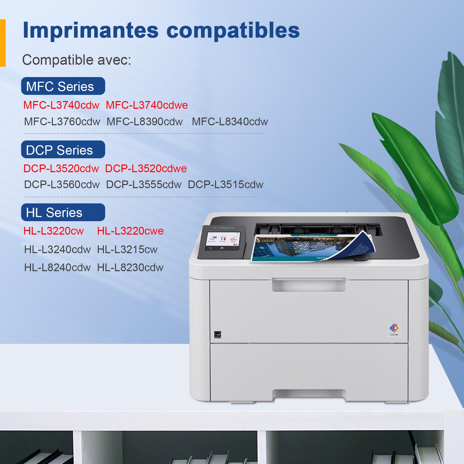 Palmtree TN248XL TN248 Compatible pour Toner Brother DCP-L3560CDW Brother MFC-L8390CDW Brother DCP-L3555CDW TN 248XL TN-248XL TN-248CMYK TN 248 Brother HL-L3240CDW MFC-L3760CDW MFC-L3740CDWE