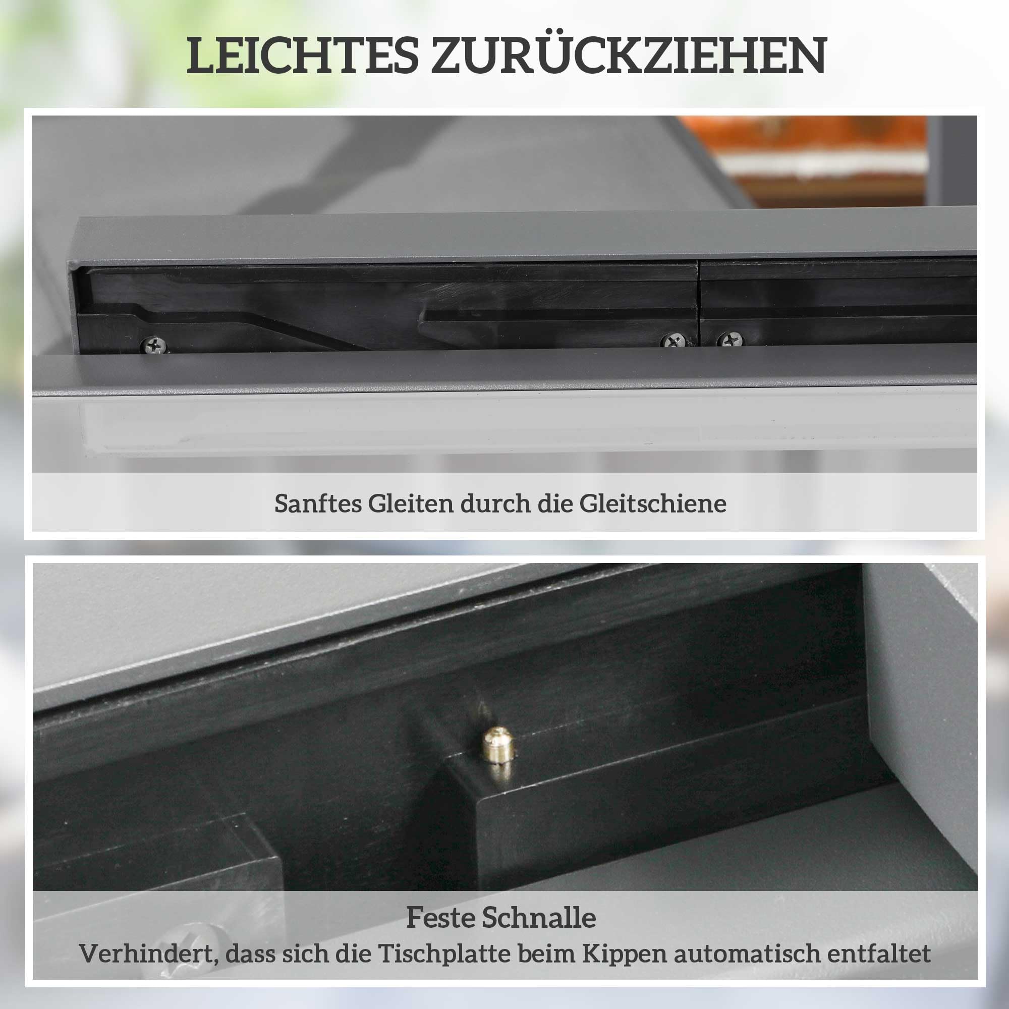 Outsunny Gartentisch, Balkontisch mit Klappbarer Tischplatte, Terrassentisch mit Glas Tischplatte, Esstisch für Garten, 160 x 80 x 75 cm Transparent
