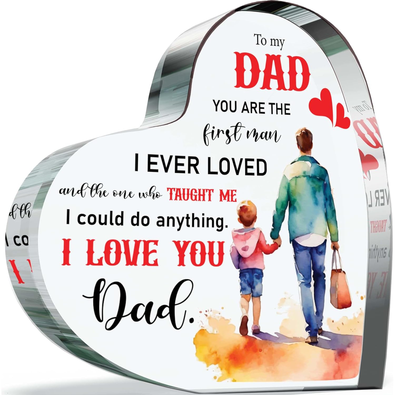 Fathers Day Heartfelt Gifts for Dad from Son Daughter - Love You - Acrylic Heart Plaque Keepsake Gift for Dad, 150mm x 150mm Appreciation Present For Birthday