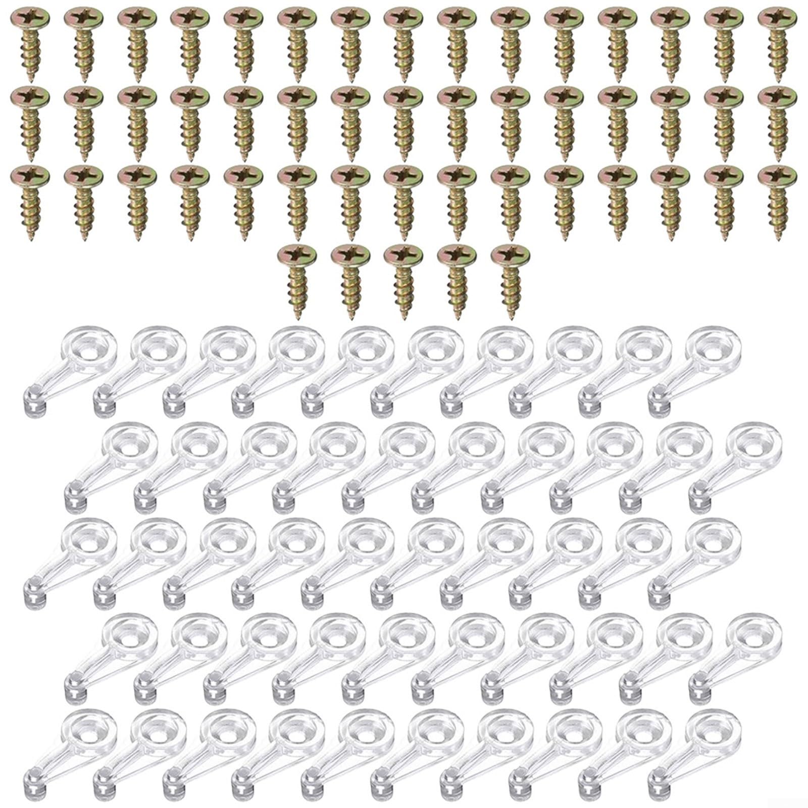 50-Piece Glass Retainer Clips Kit, 25mm Plastic Cabinet Door Clips for Mirrors & Glass Panels, 4mm Thickness, Transparent, Includes Screws for Bookshelves, Showcases, Pantry