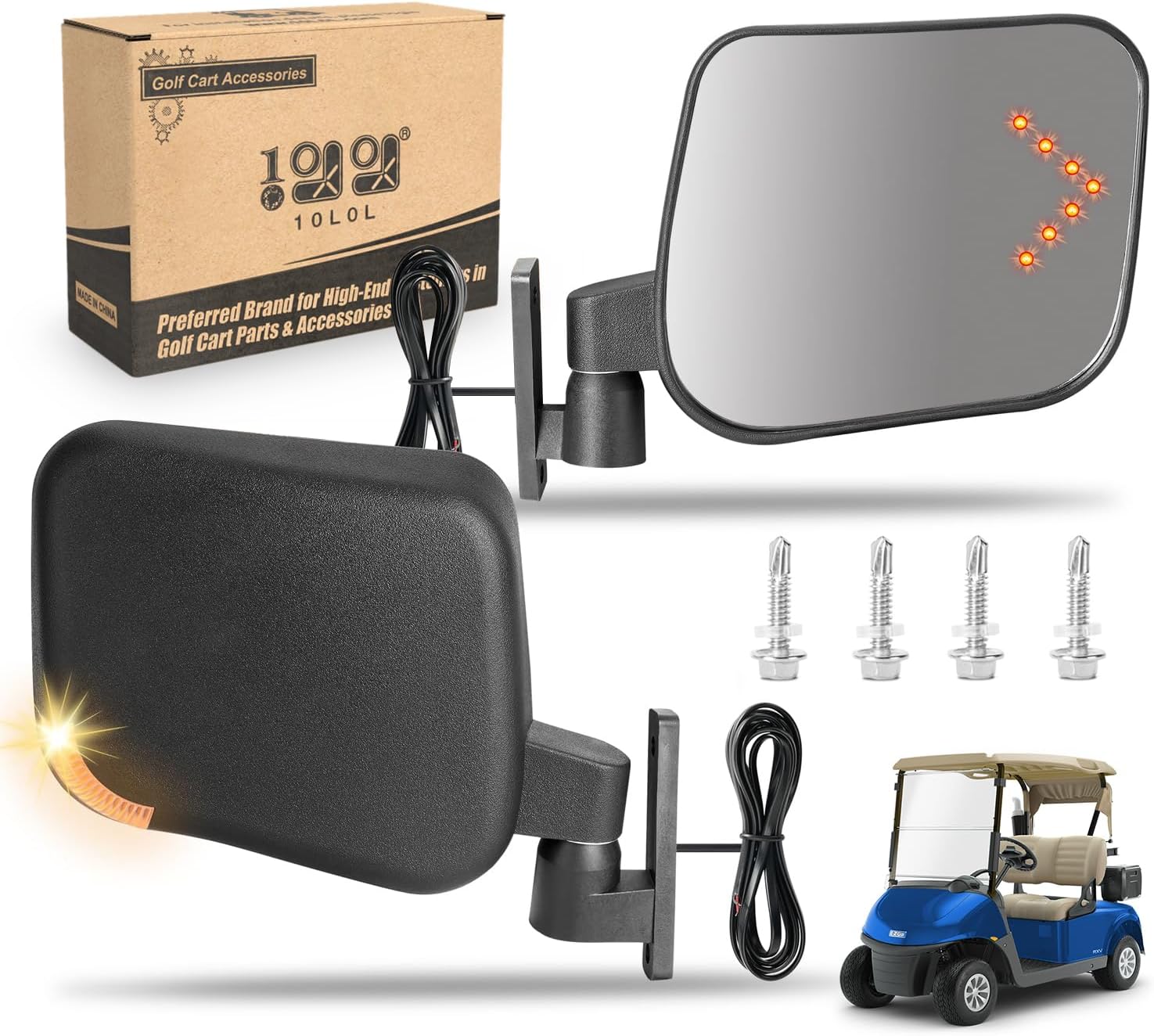10L0L Golf Cart Mirrors with Turn Signal Side Rear View Mirror Set Compactible with EZGO Club Car Yamaha Gas & Electric Golf Carts