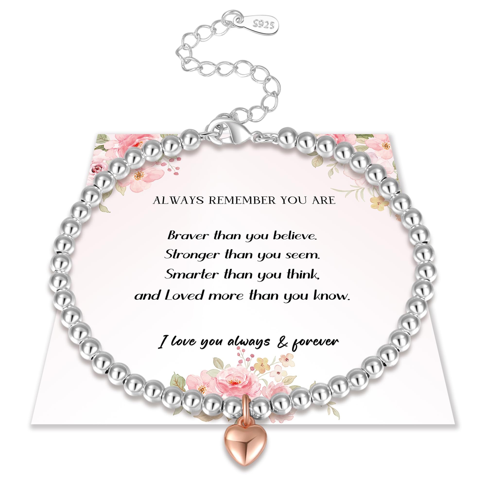 EXGOX 925 Sterling Silver Bracelet for Women - Infinity Love Heart Adjustable Friendship Jewellery - Ladies Silver Bead Bracelet - Gifts for Women