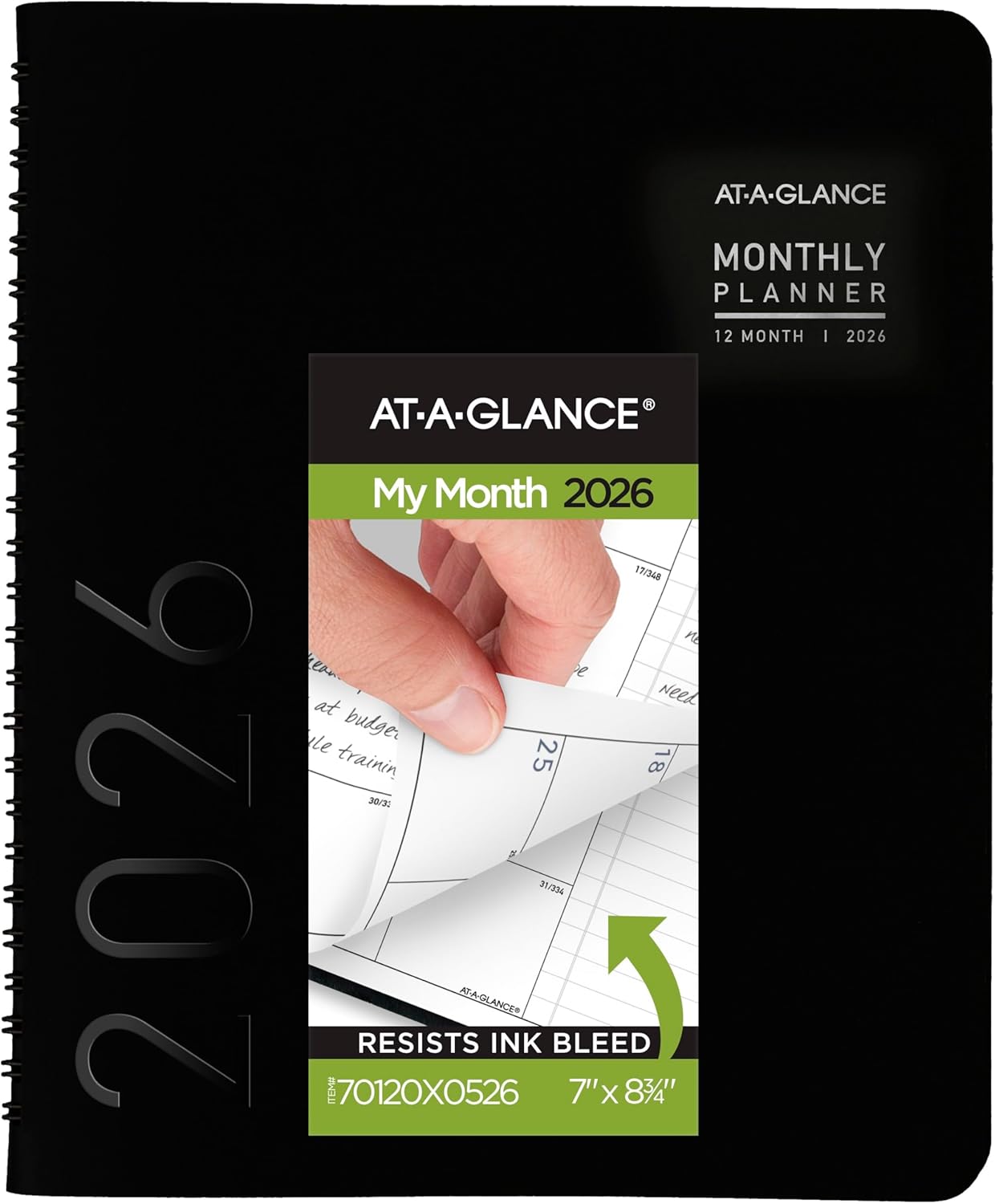 AT-A-GLANCE 2025 Planner, Monthly, 7" x 8-3/4", Medium, Contemporary, Black (70120X0525)