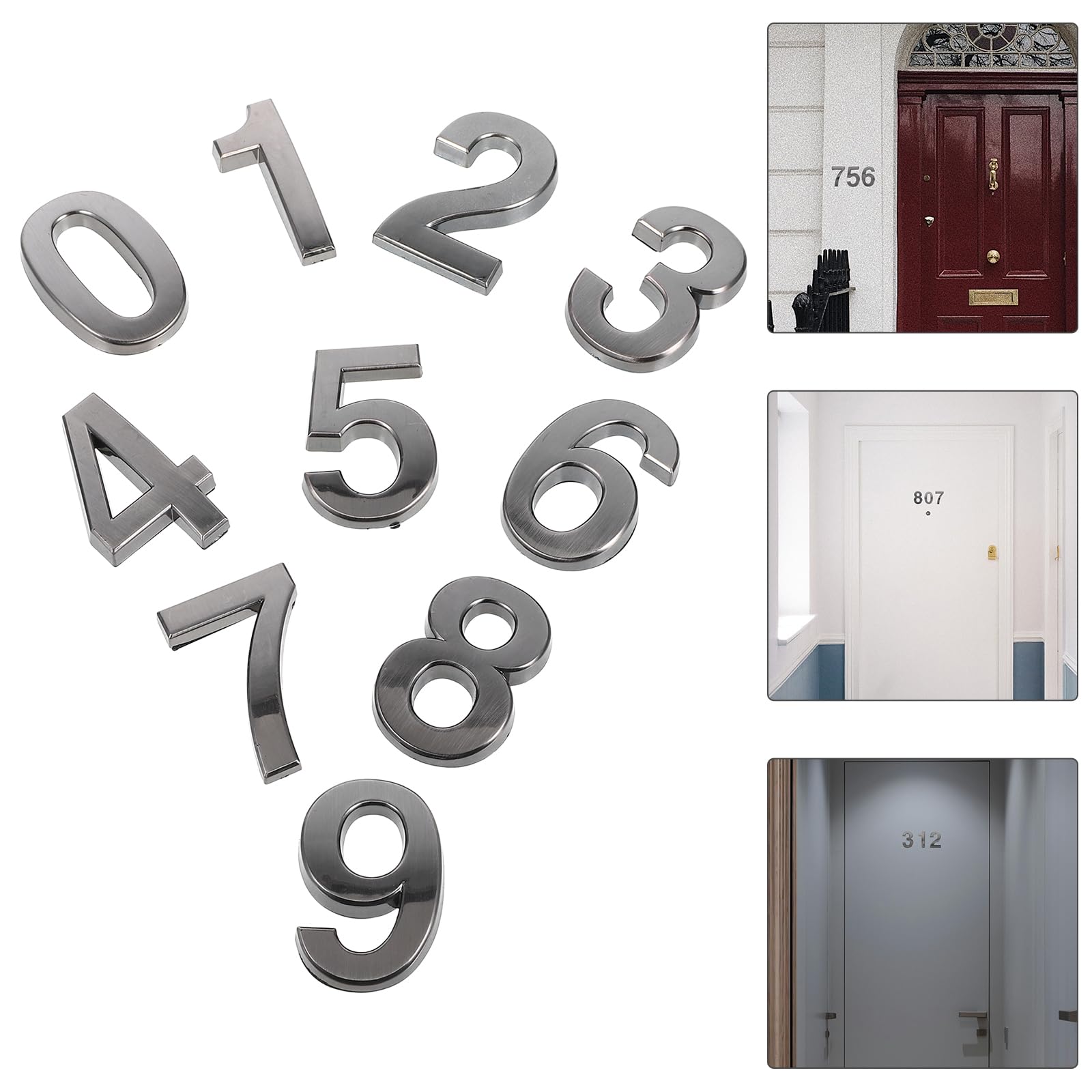 10 numeri stereoscopici in metallo, moderni, per numero civico di casa, hotel, porta, indirizzo, con piastra adesiva (da 0 a 9, per ogni cifra)