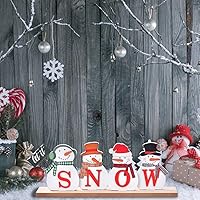 Vista 5 de Decoraciones Navideñas de Muñeco de Nieve, Bloque de Muñeco de Nieve de Madera, Letrero de Feliz Navidad, Decoración Rústica de Invierno Navideño