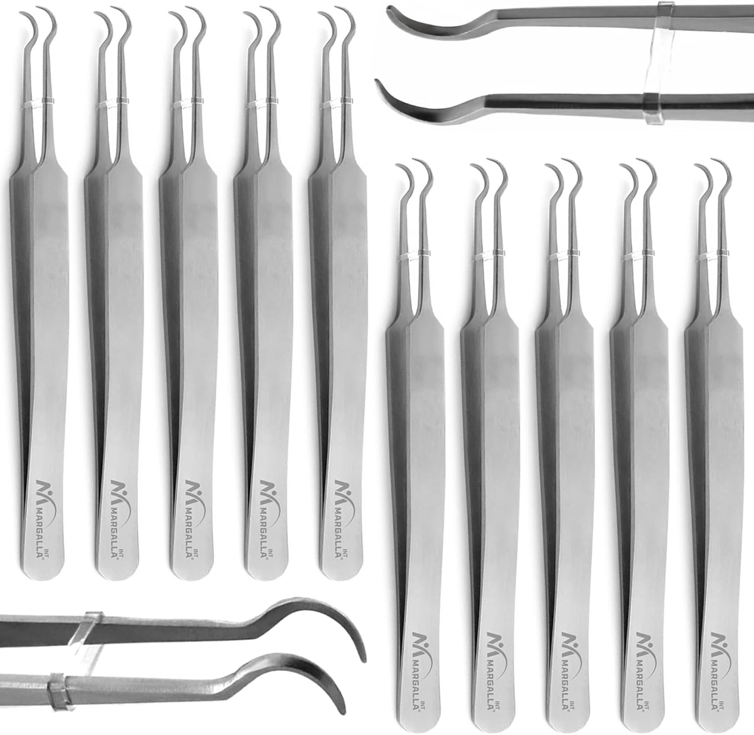 10 PCS Blackhead Tweezer Stainless Steel Pimple Tweezers Extractor Tool for Remove Zit Whitehead Pimple Bend Curved Tweezer Skin Blackhead Remover Tool (Silver)