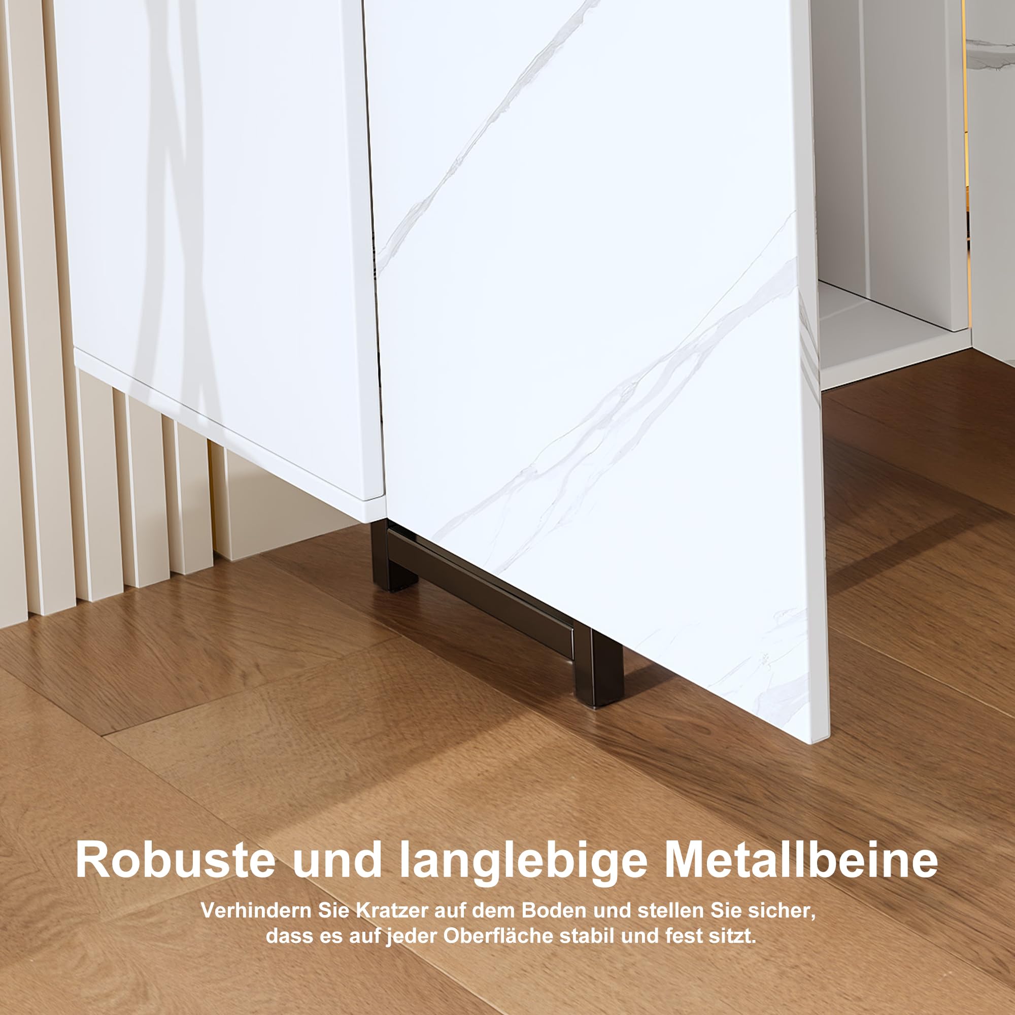 BRILVERDE Fernsehschrank mit LED-Beleuchtung in Weißer Marmoroptik Hochglanz – 220 cm TV Lowboard mit Tür, Stauraum und Sideboards, für Wohnzimmer (Weiß,220cm)