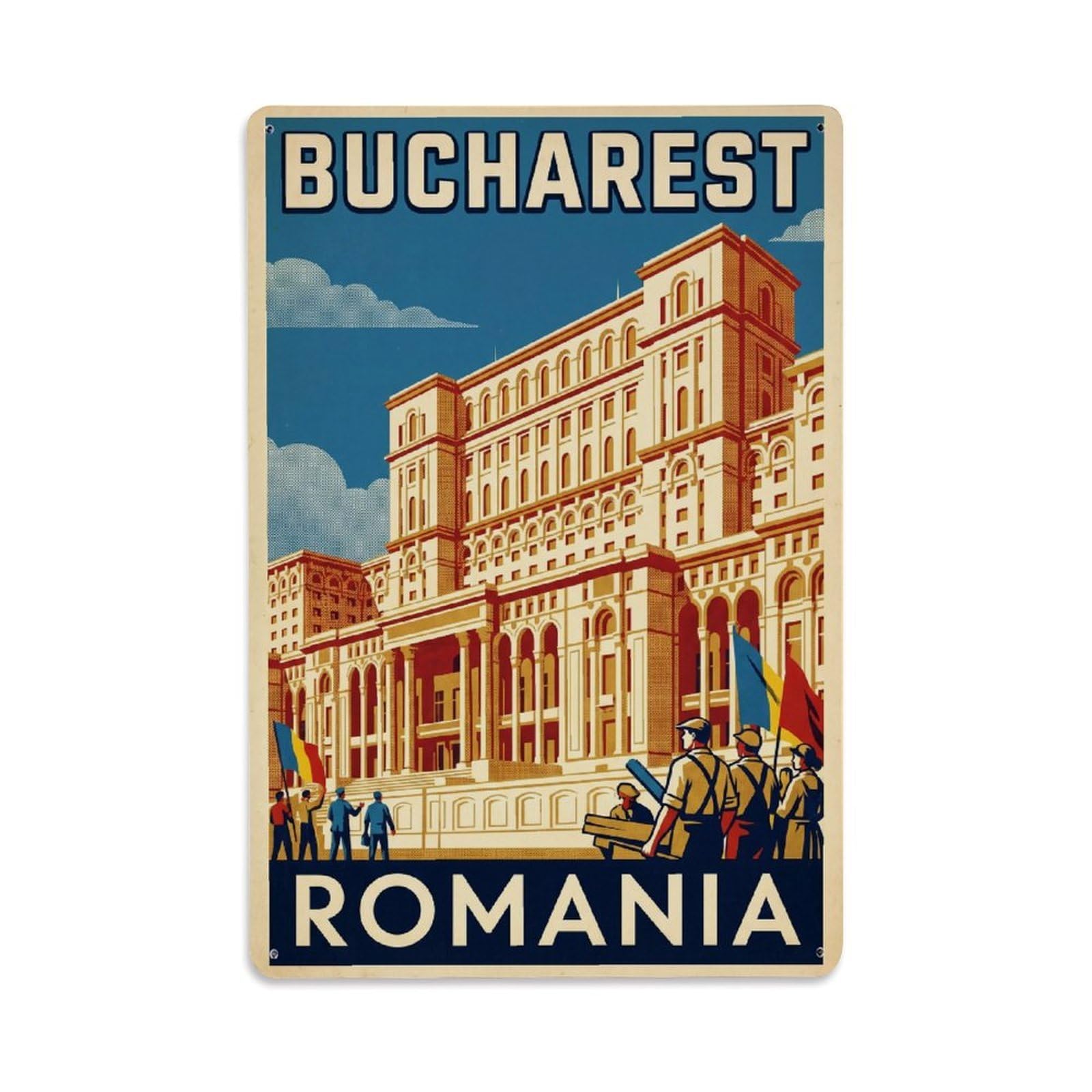 Vintage Travel Romania Bucharest Metal Tin Sign