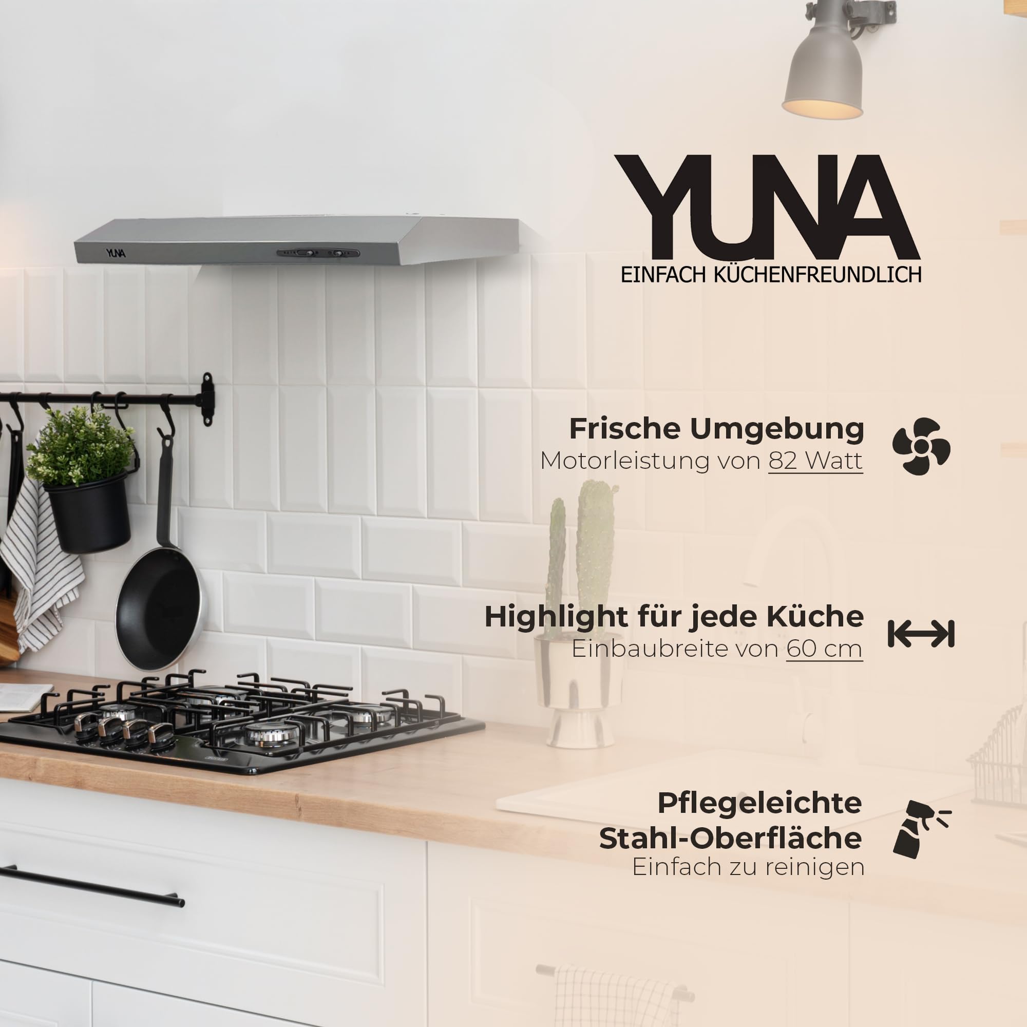 YUNA Dunstabzugshaube Milena KUBH 60210 Unterbauhaube Abluft Umluft 210m³/h LED