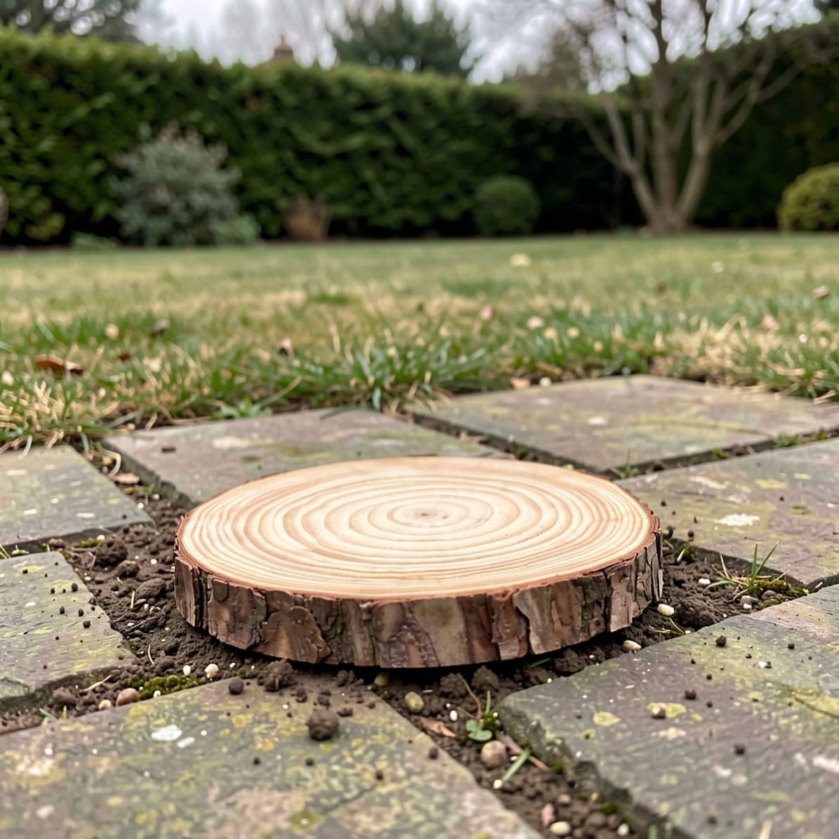 4 Pièces Pavé de Jardin Rond en Bois, Antidérapant, Rustique