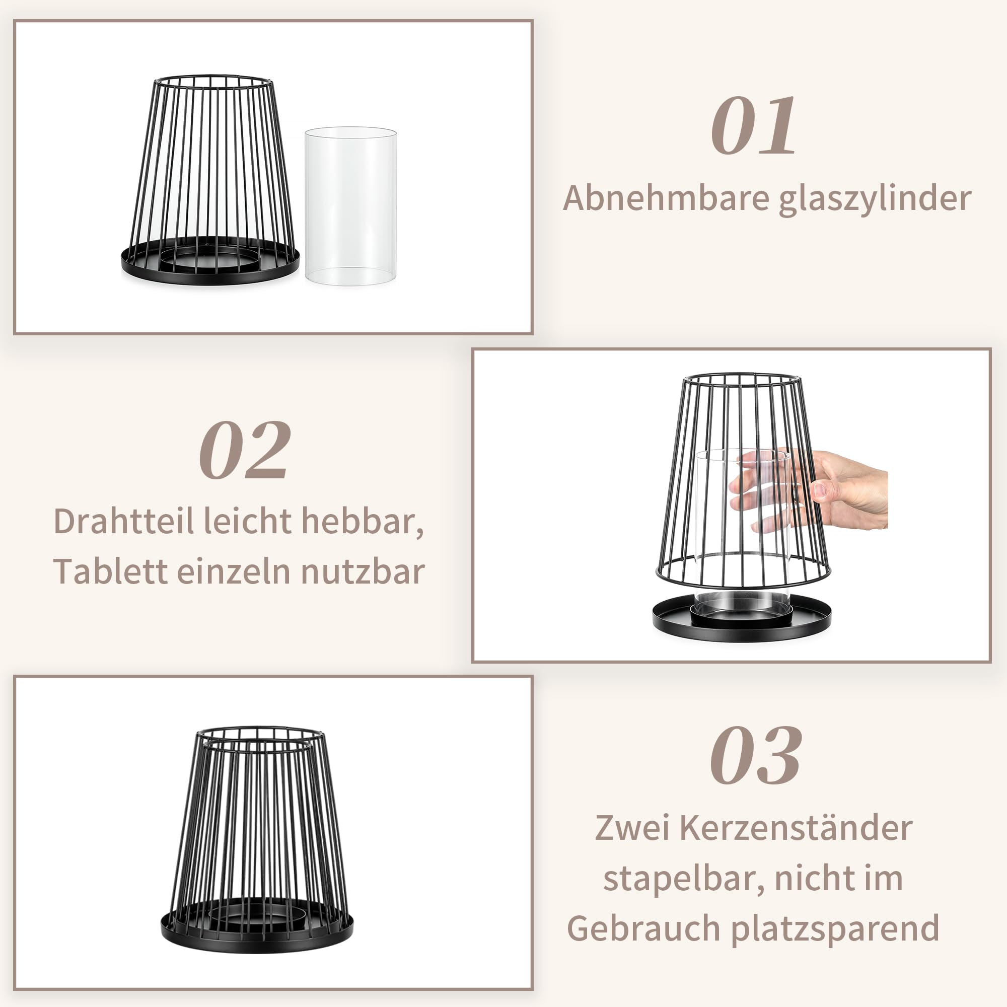 Sziqiqi Portacandele a Colonna Nero Decorazione: Moderni Portacandele da Esterno per Soggiorno Decorazione Tavolo - Set di 2 Porta Candele in Metallo Filo di Ferro per Balcone Camera da Letto Natale