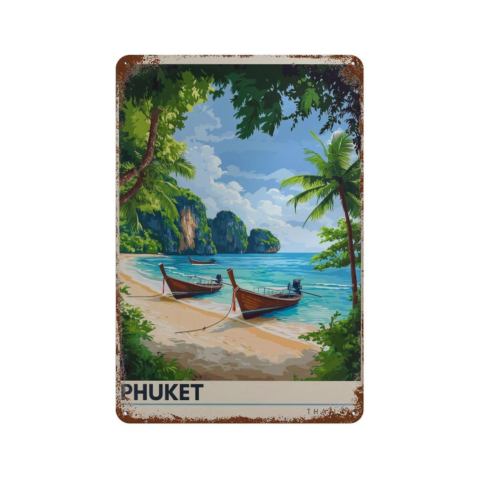 xiaoxiaoshen Phuket Travel Thailand Longtail Boat Wall Decor Art Metal Tin Poster Modern Home Decor Art Home Bar Shop Decorations Vintage Sign 30x20cm