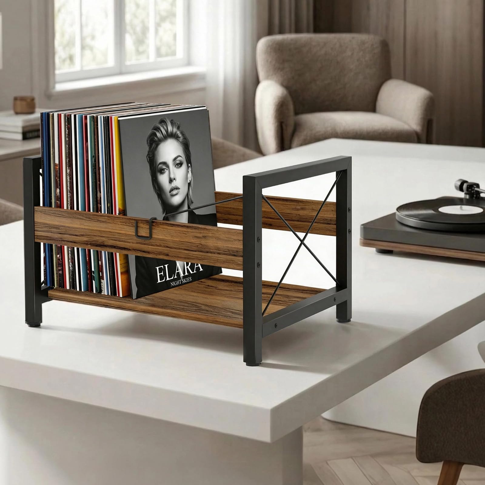 Estantería Para Discos, Soporte Para Discos De Vinilo, 44 ​​x 37 x 26,8 cm, Con Separadores Antideslizantes, Organizador Para CDs, álbumes, Revistas Y Libros