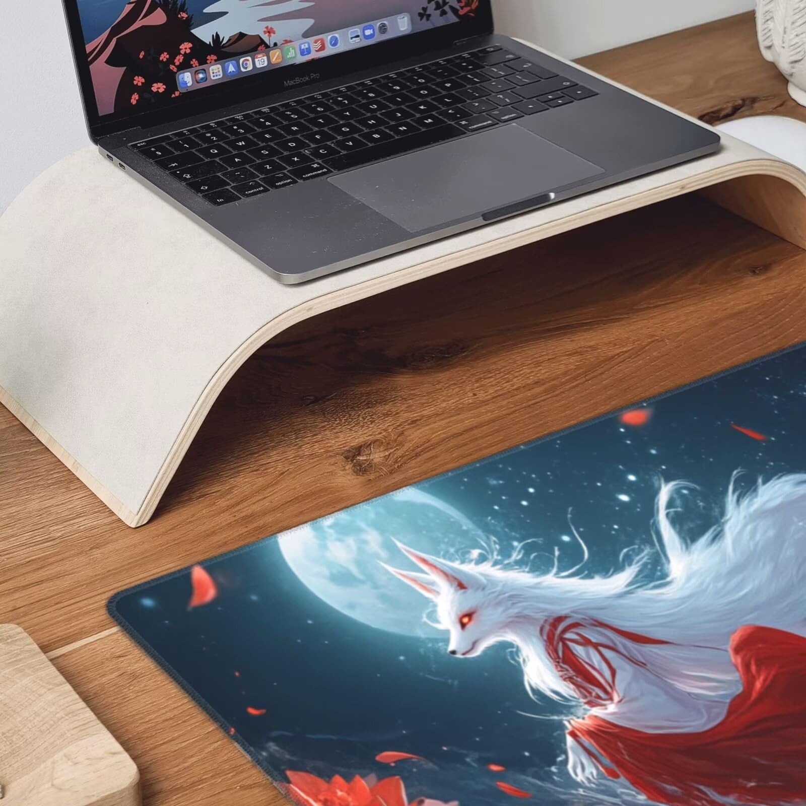 Podkładka pod mysz XXL lis mata na biurko księżyc 1600 x 800 x 3 mm zmywalna podkładka do gier na laptopa, z antypoślizgową gumową podkładką dla graczy, PC, pracowników biurowych Y927