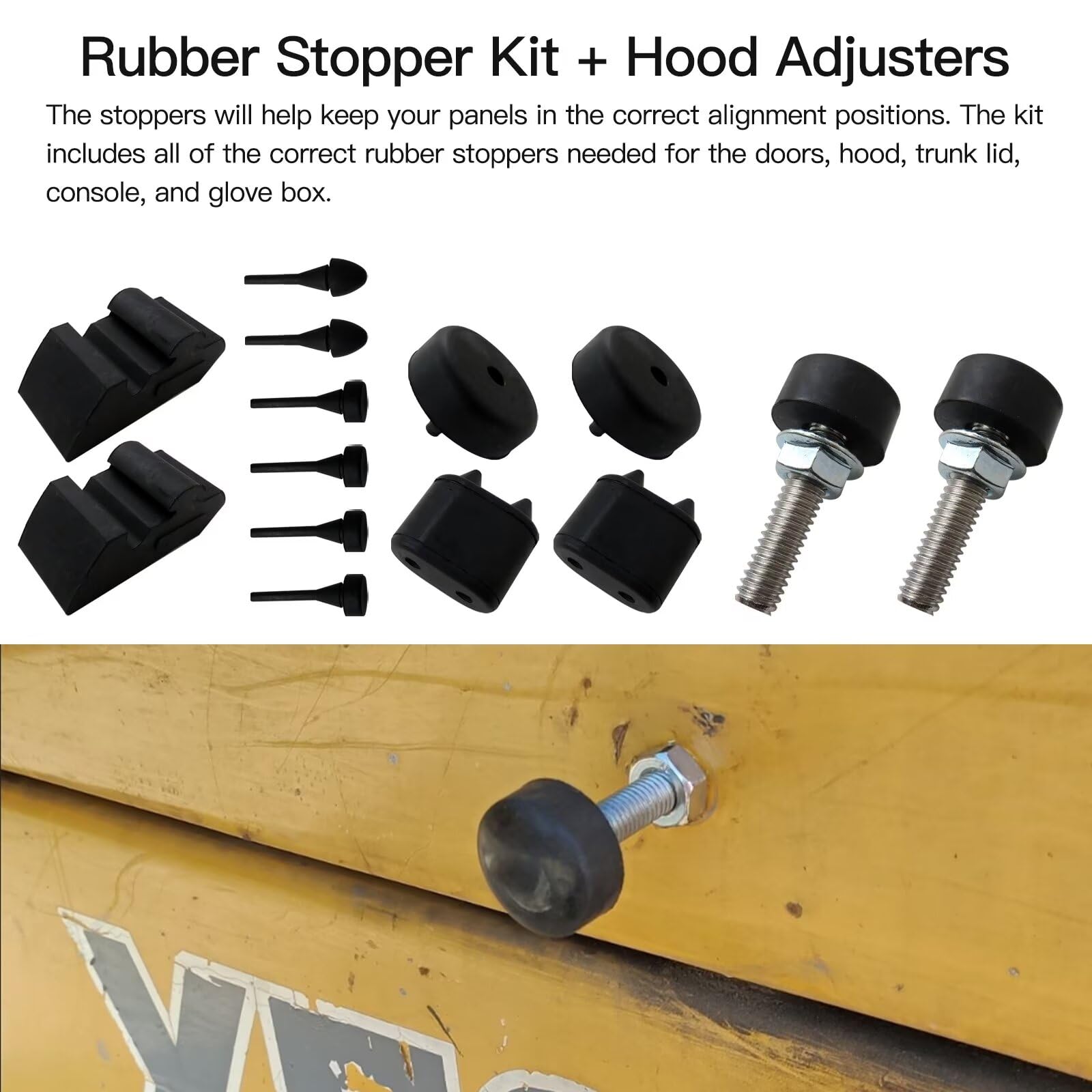 Rubber Stopper Bumper Asst Kit + Hood Adjusters Replacement for Chevrolet Camaro 1967 1968 1969