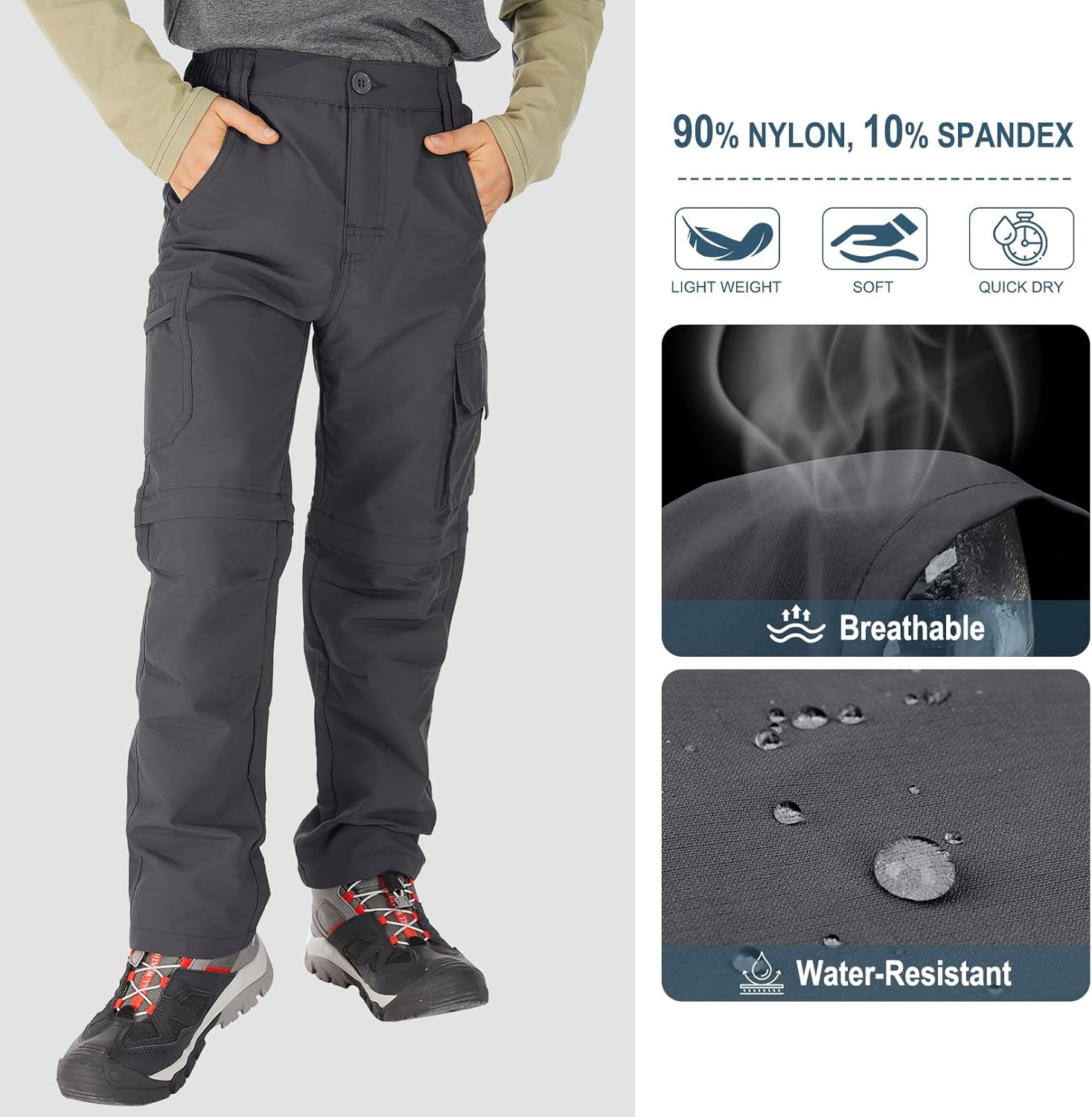 Boys Cargo Pants Kids' Hiking Quick Dry Lightweight Convertible Youth Waterproof Outdoor Camping Fishing Scout Pants - Image 4