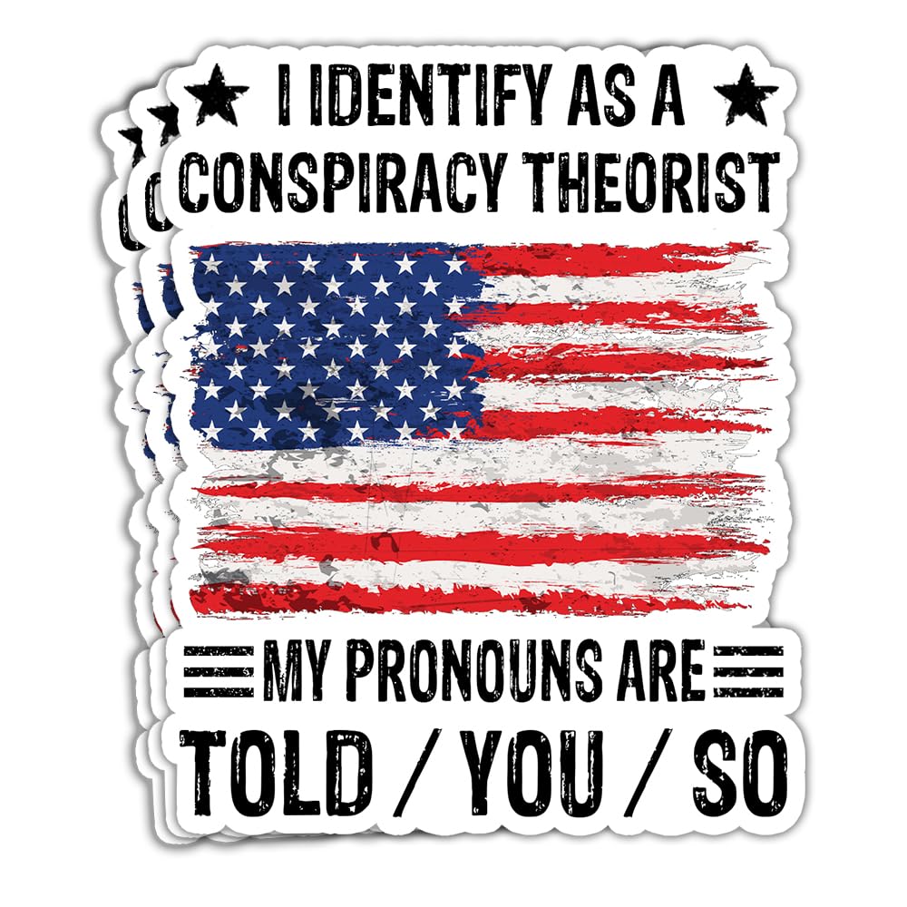 SUNHADO (3 Pcs) I Identify As A Conspiracy Theorist Sticker Pronouns Told You So Conspiracy Theory Stickers Government Politics Political Jokes Gifts Decorations Water Bottles Laptop Car Window 3