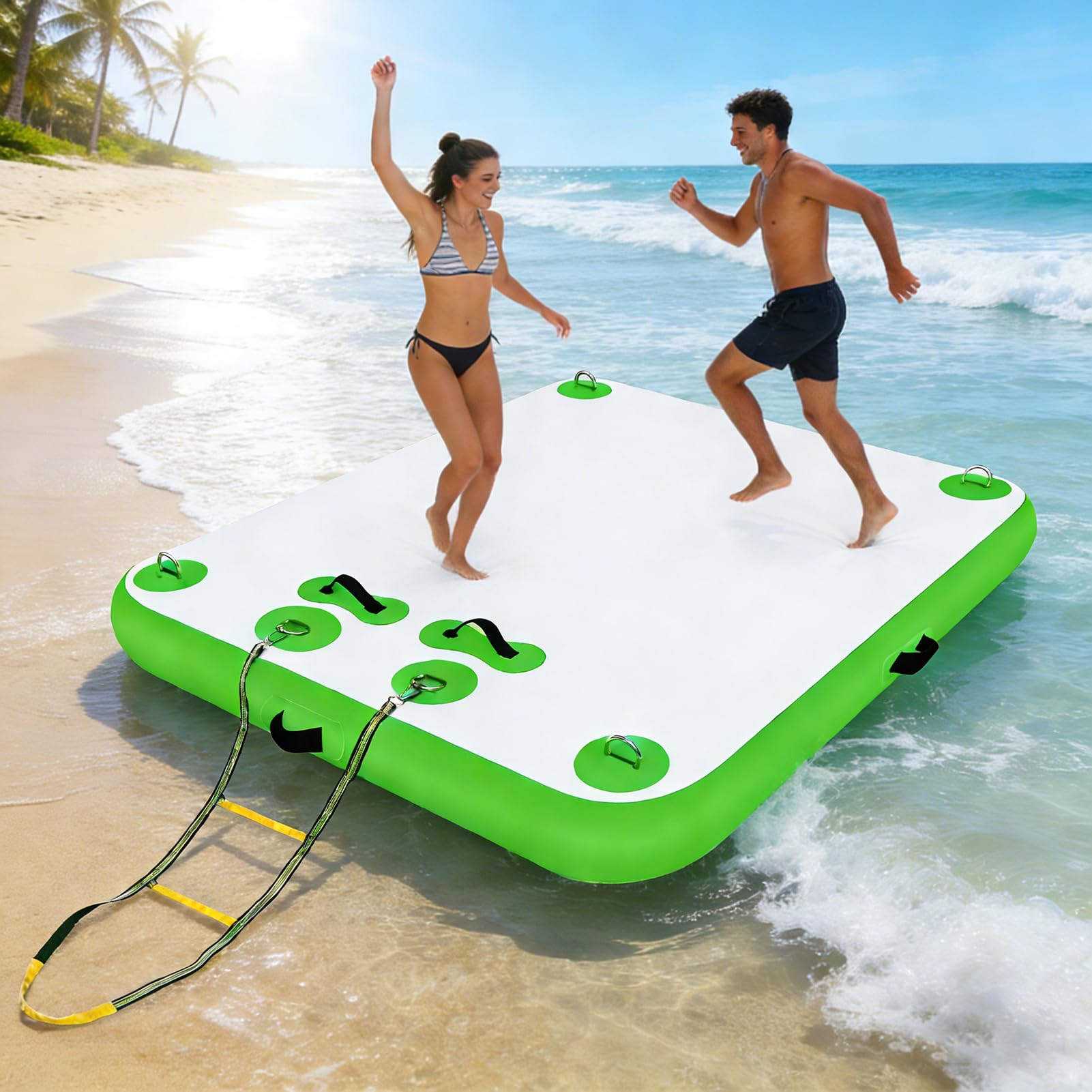 Piattaforma galleggiante gonfiabile, piattaforma da nuoto spessa 15,2 cm con pompa a mano e corda per piscina, lago, spiaggia e oceano, resistente e facile da gonfiare, ideale per divertimento