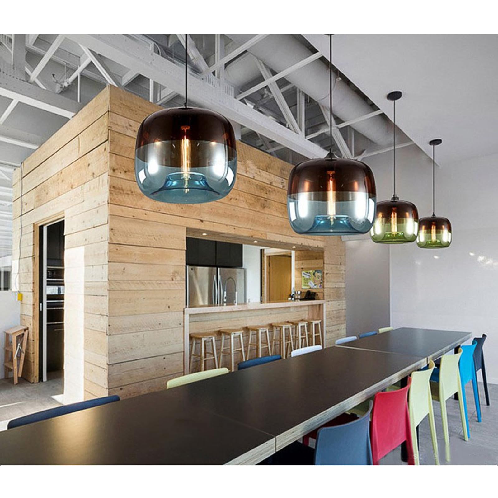 Moderne dubbele kleur glazen hanglamp Retro enkele kop kroonluchter Postmodern hangend plafondverlichting Verstelbaar snoer eilandlicht voor woonkamer