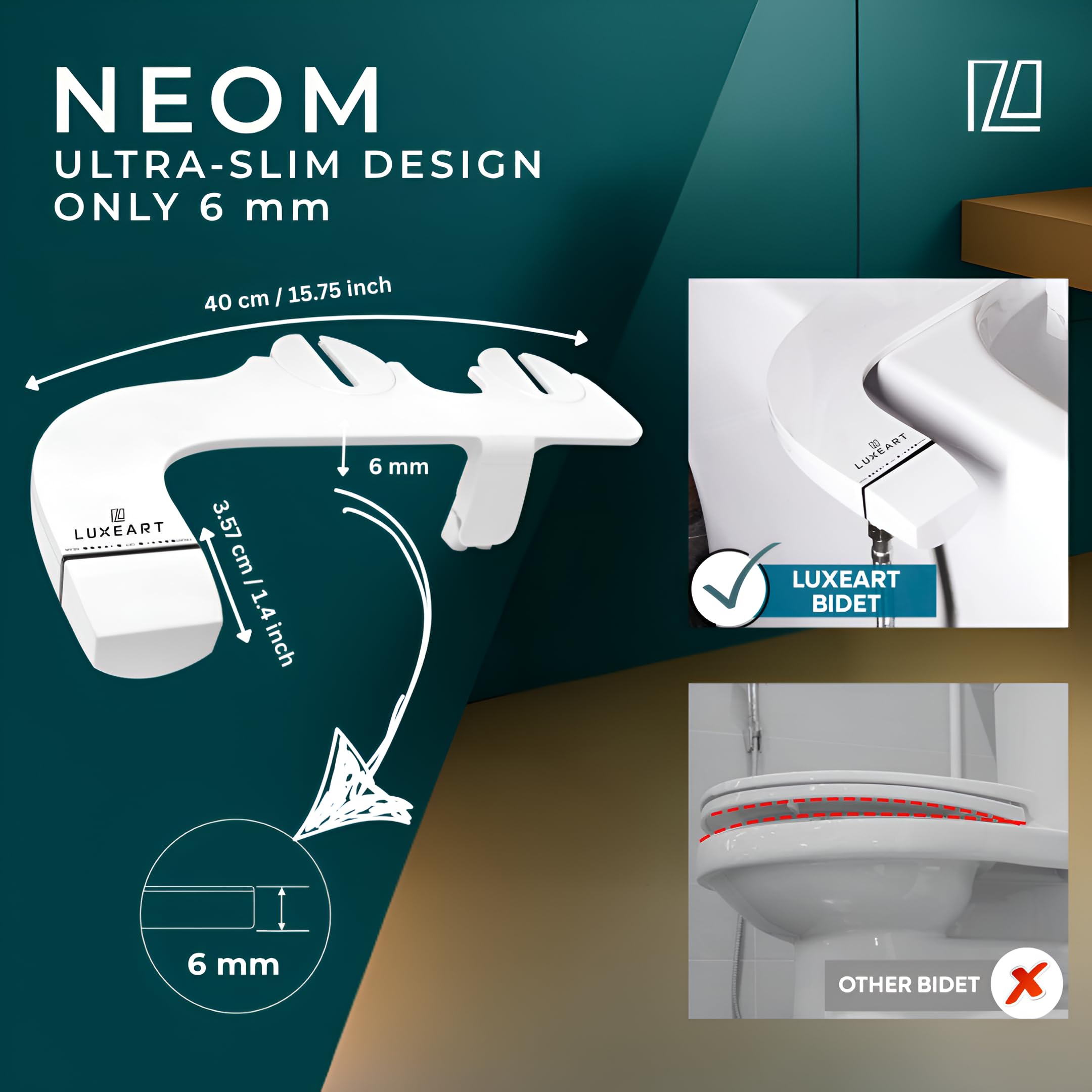 NEOM – nakładka bidetowa do toalety bez prądu – z samoczynnym czyszczeniem z przodu i z tyłu, regulowanym ciśnieniem wody i ultracienkim – wąż elastyczny 120 cm i możliwość doposażenia jako