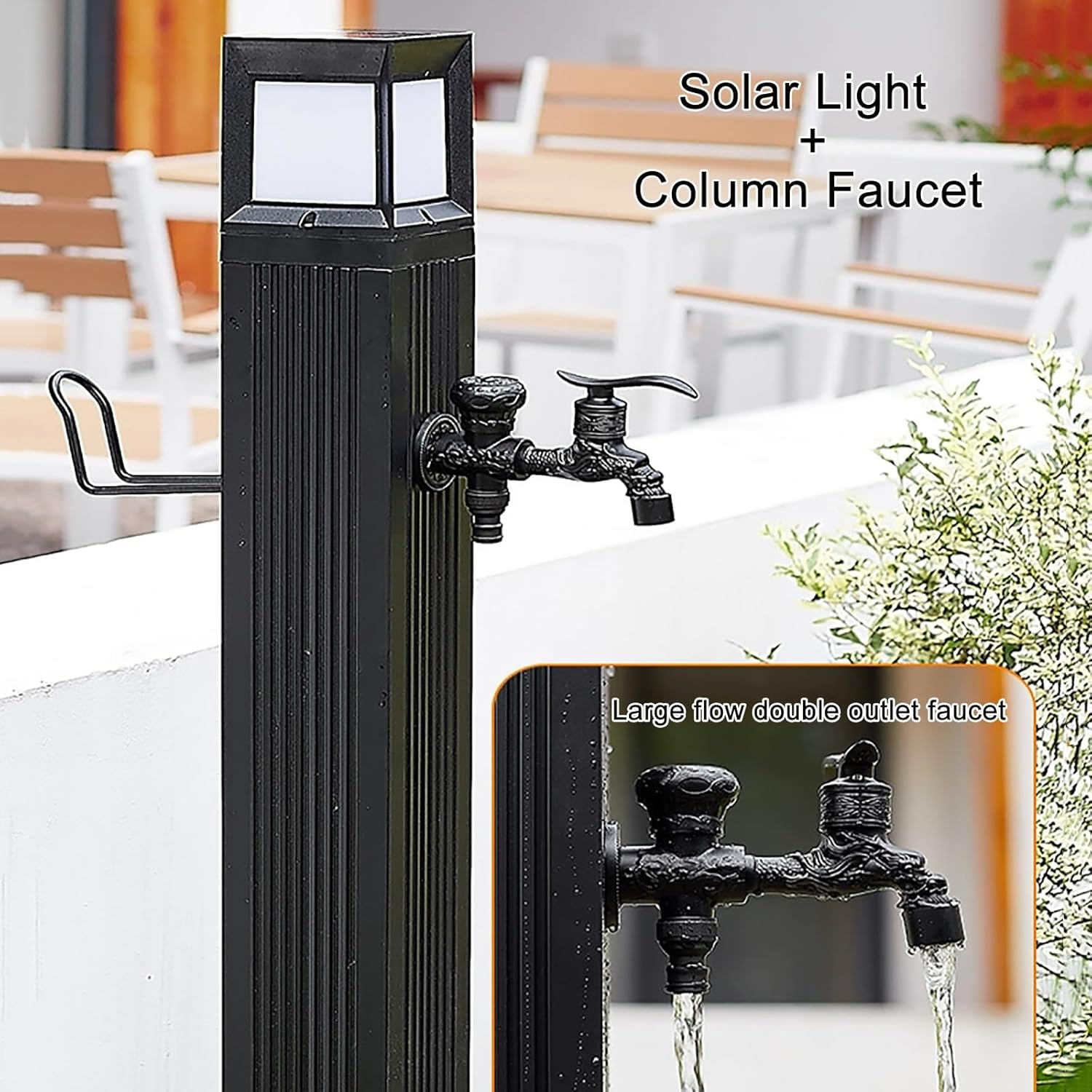 Solar LED Outdoor Water Column Light, 74cm Freestanding Hose Stand, Antifreeze Garden Faucet Post, Waterproof Spigot for Courtyard & Backyard Irrigation.