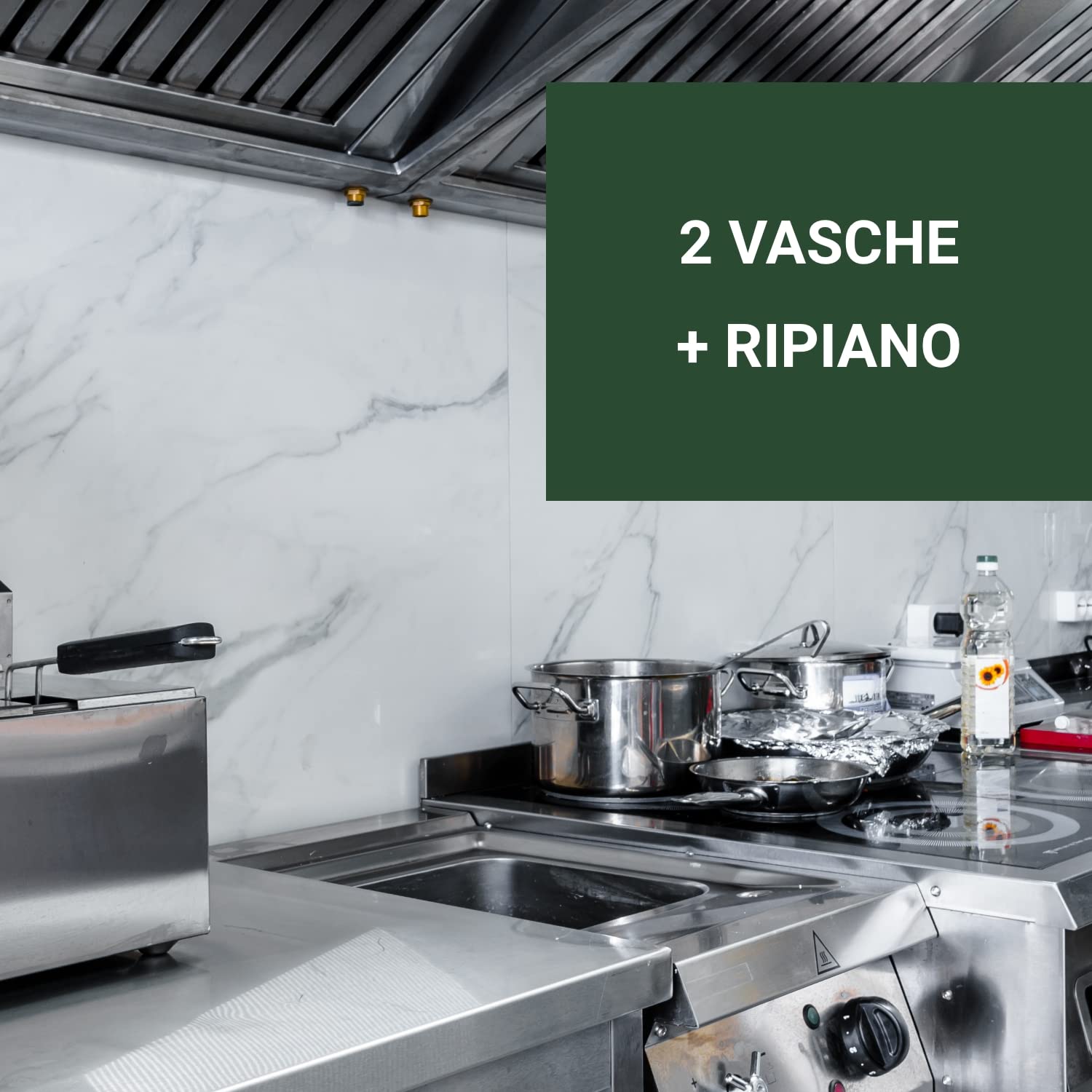 Ristoattrezzature Lavello in Acciaio Inox - Professionale, per Cucine Ristoranti e Pizzerie - 2 Vasche, Gocciolatorio a Sx - 140x70x85h