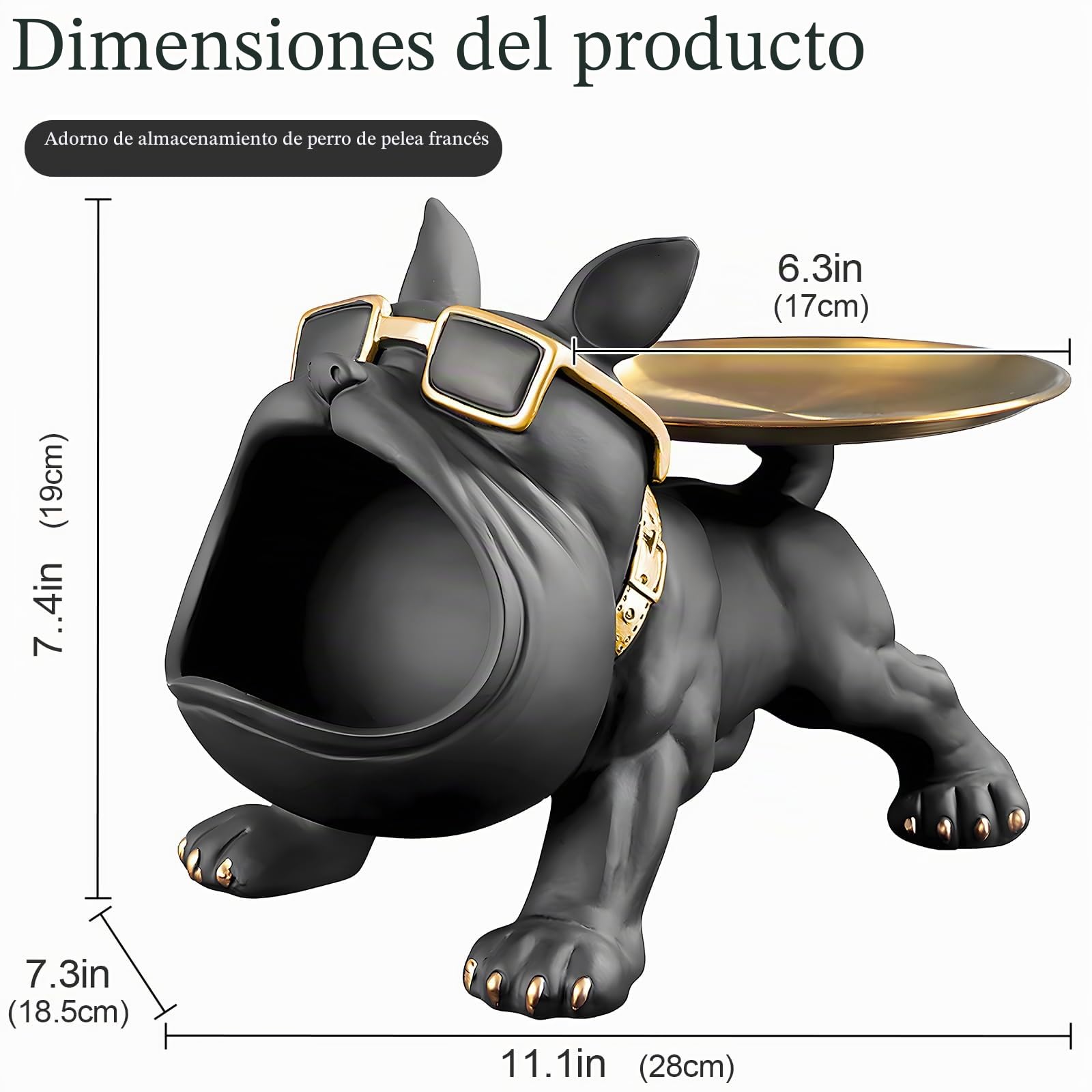 Huhote Estatua de bandeja de bulldog francés de resina, plato de caramelos de bulldog para llaves, escultura de almacenamiento para escritorio de oficina, decoración del hogar, figuras de decoración