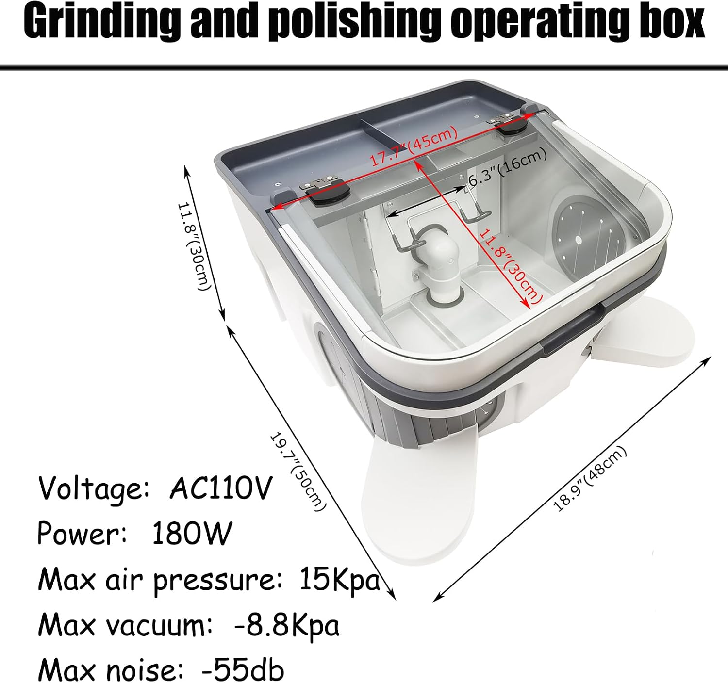 110V Dental Lab Dust Cover Collector Sandblasting and polishing box Built-in Vacuum Cleaner Port and LED Light with 2 Filters Lab Sandblasting Dust Collection Cabinet
