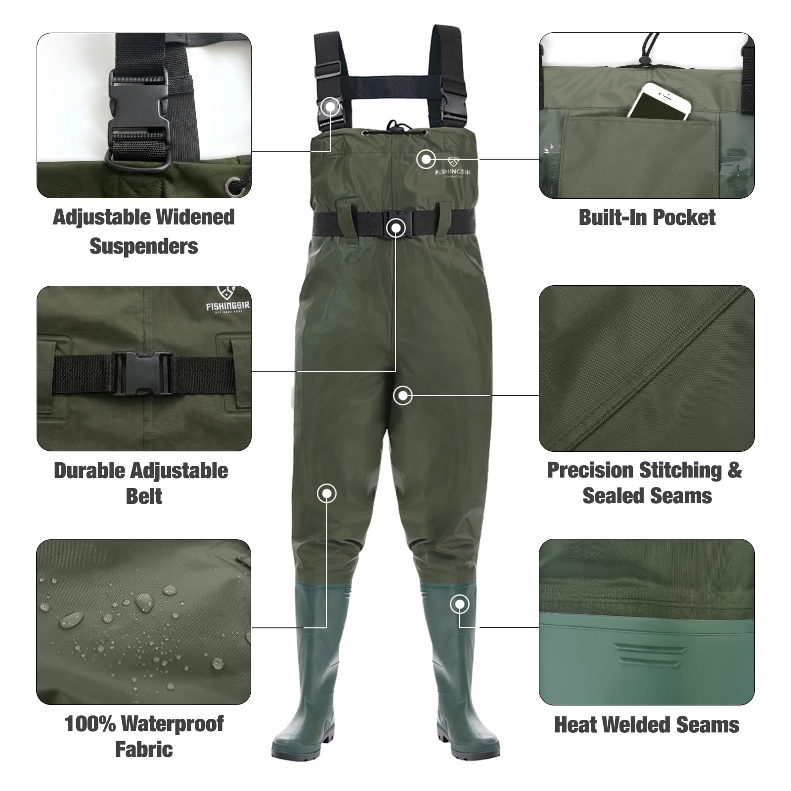 FISHINGSIR Fishing Waders bottes-de-pêche-de-pêche Mixte (lot de 1)