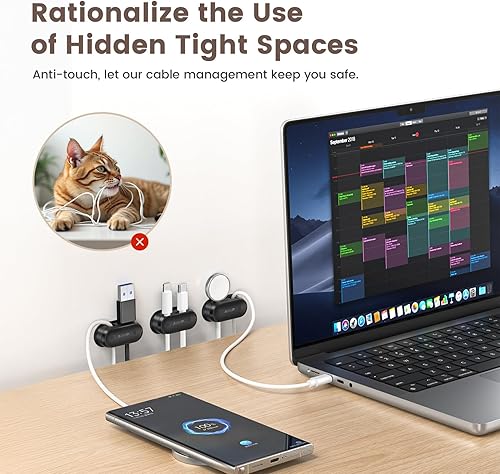 Miniatura 5 de Organizador de cables de 10 agujeros 1s bloqueo deslizante, soporte para cables, gestión de cables, soporte adhesivo para carga de teléfono, soporte